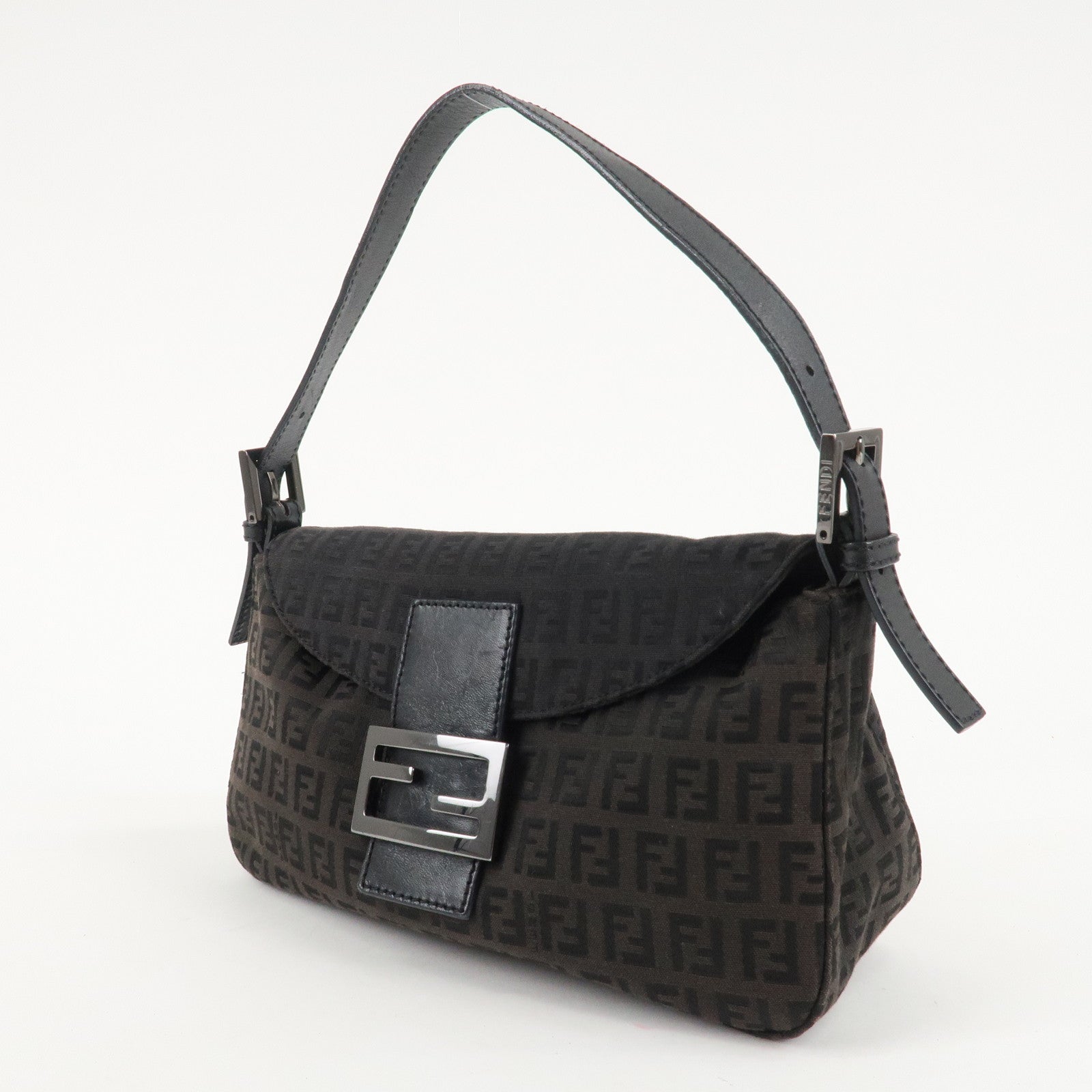 FENDI Mamma Baguette Zucchino Canvas Leather Shoulder Bag 8BR003 Used