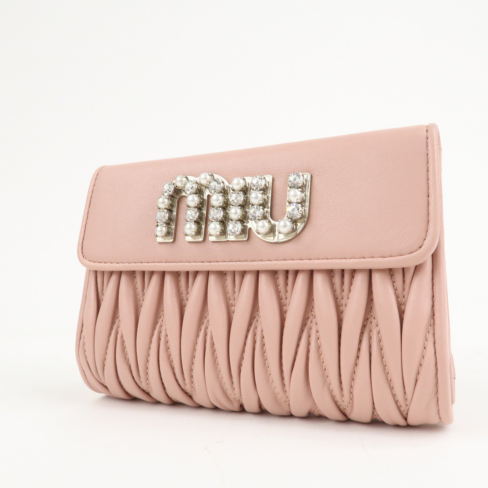 MIU MIU Matelasse Leather Tri-fold Wallet Pink Used