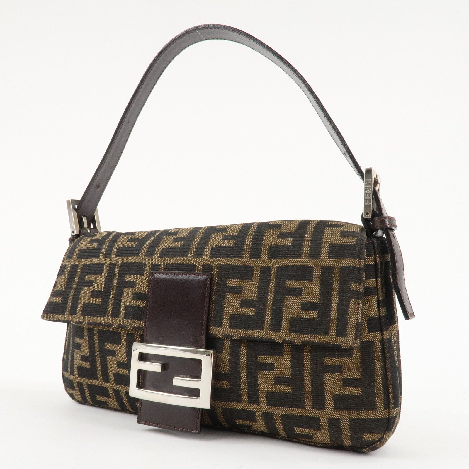 FENDI Mamma Baguette Zucca Canvas Shoulder Bag Brown 26424 Used