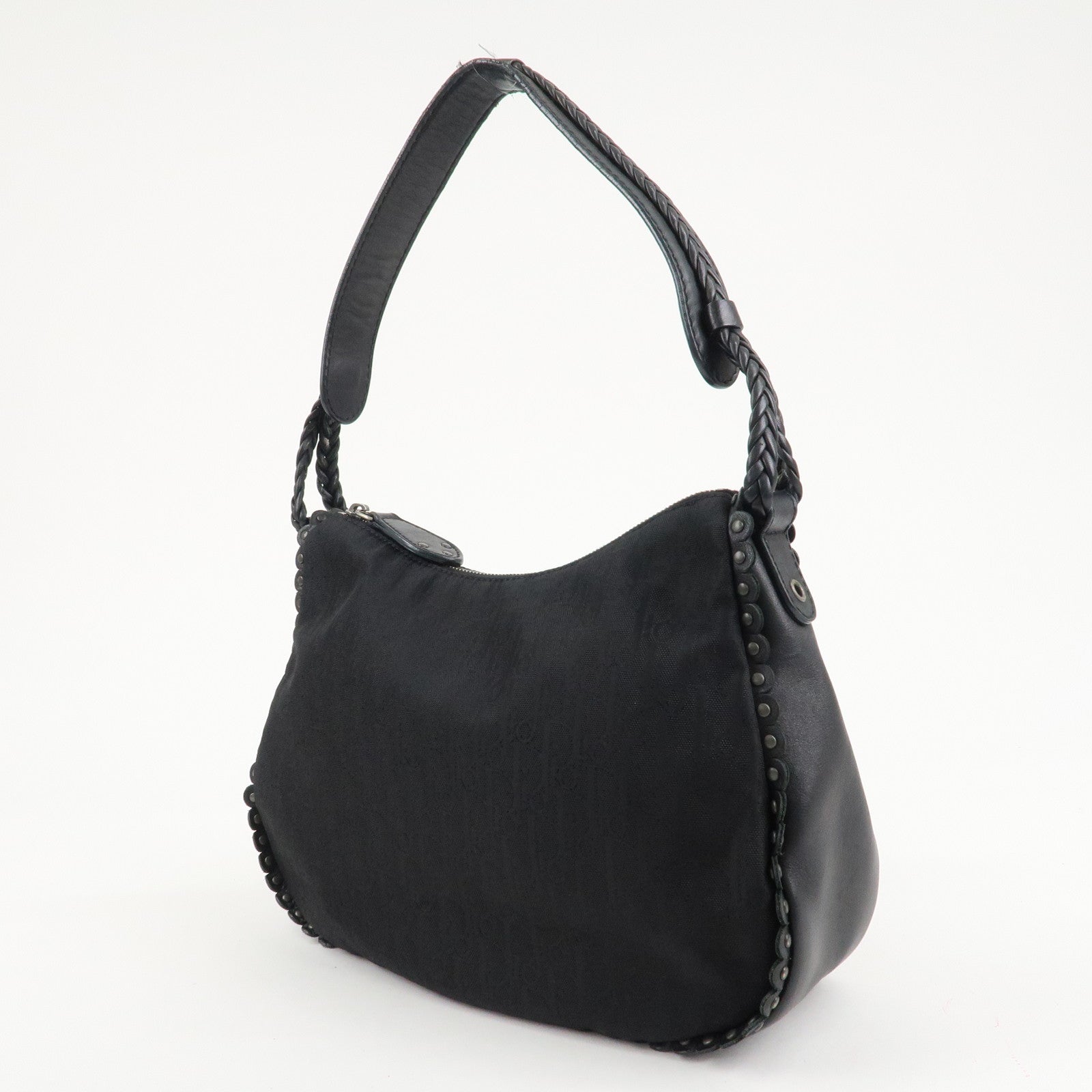 BVLGARI Logo Mania Canvas Leather Tote Bag Shoulder Bag Black Used