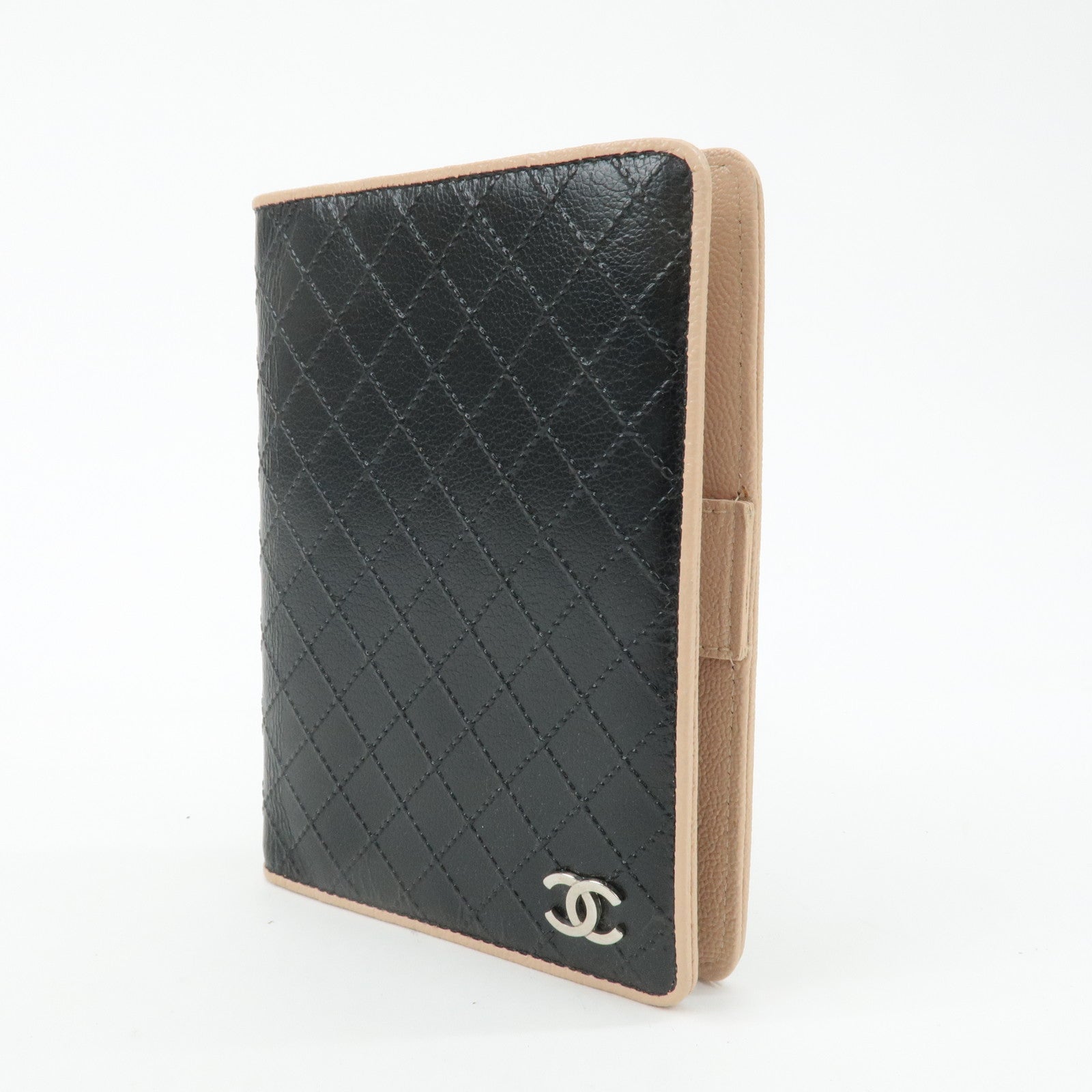 CHANEL COCO Mark Bicolore Leather Agenda Cover Black Pink Used