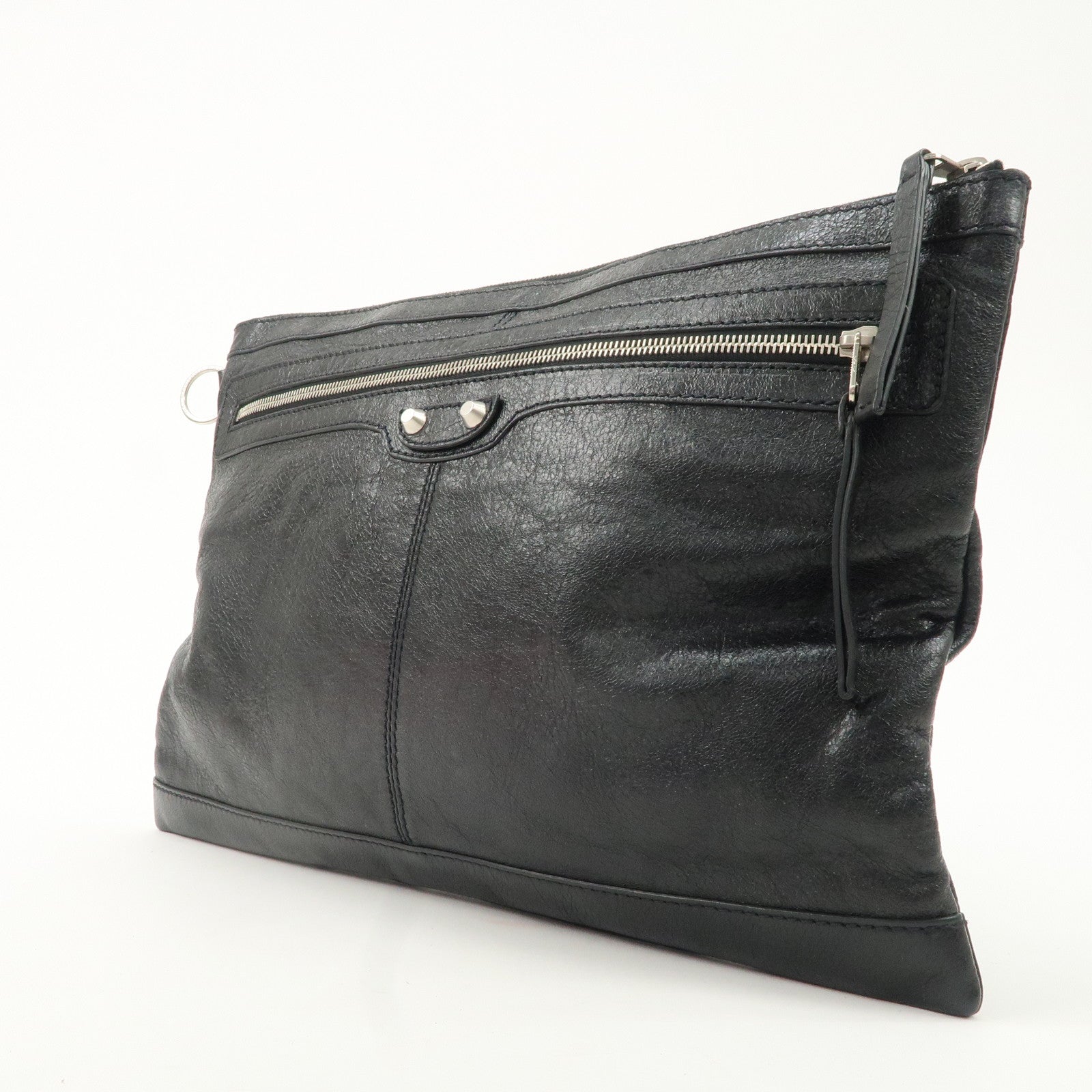 BALENCIAGA Leather Classic Clip L Clutch Bag Black 273023 Used