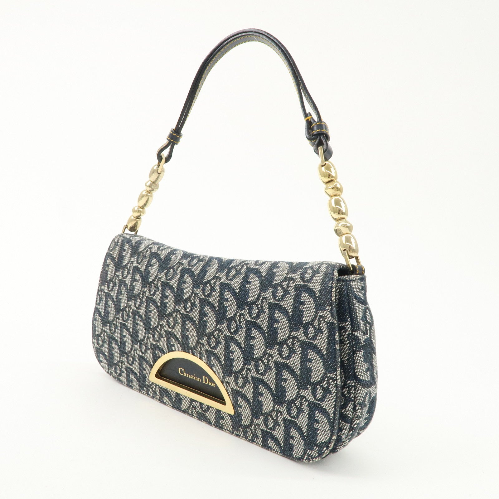 Christian Dior Maris Pearl Trotter Canvas Leather Shoulder Bag Used