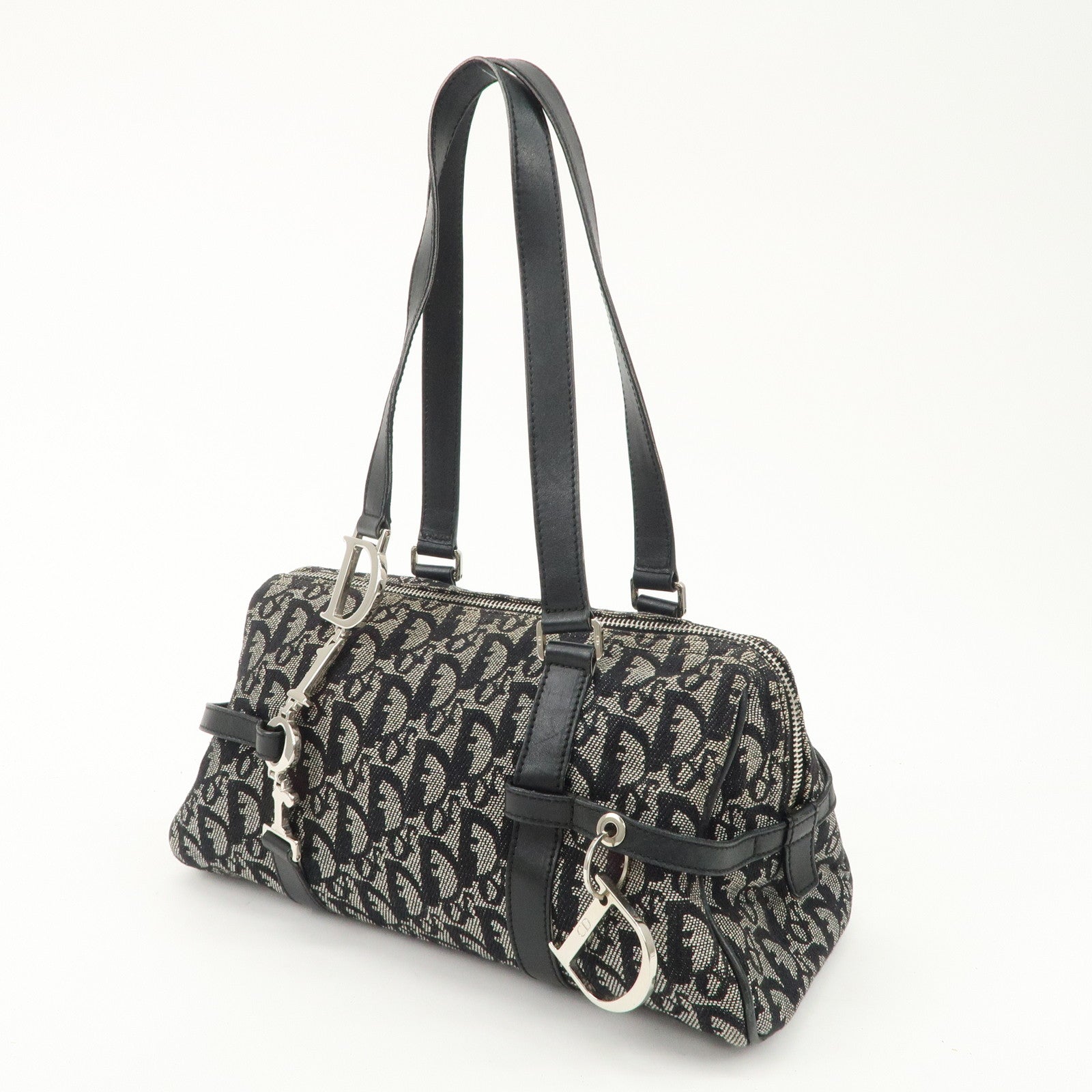 Christian Dior Trotter Canvas Leather Mini Boston Bag Navy Used