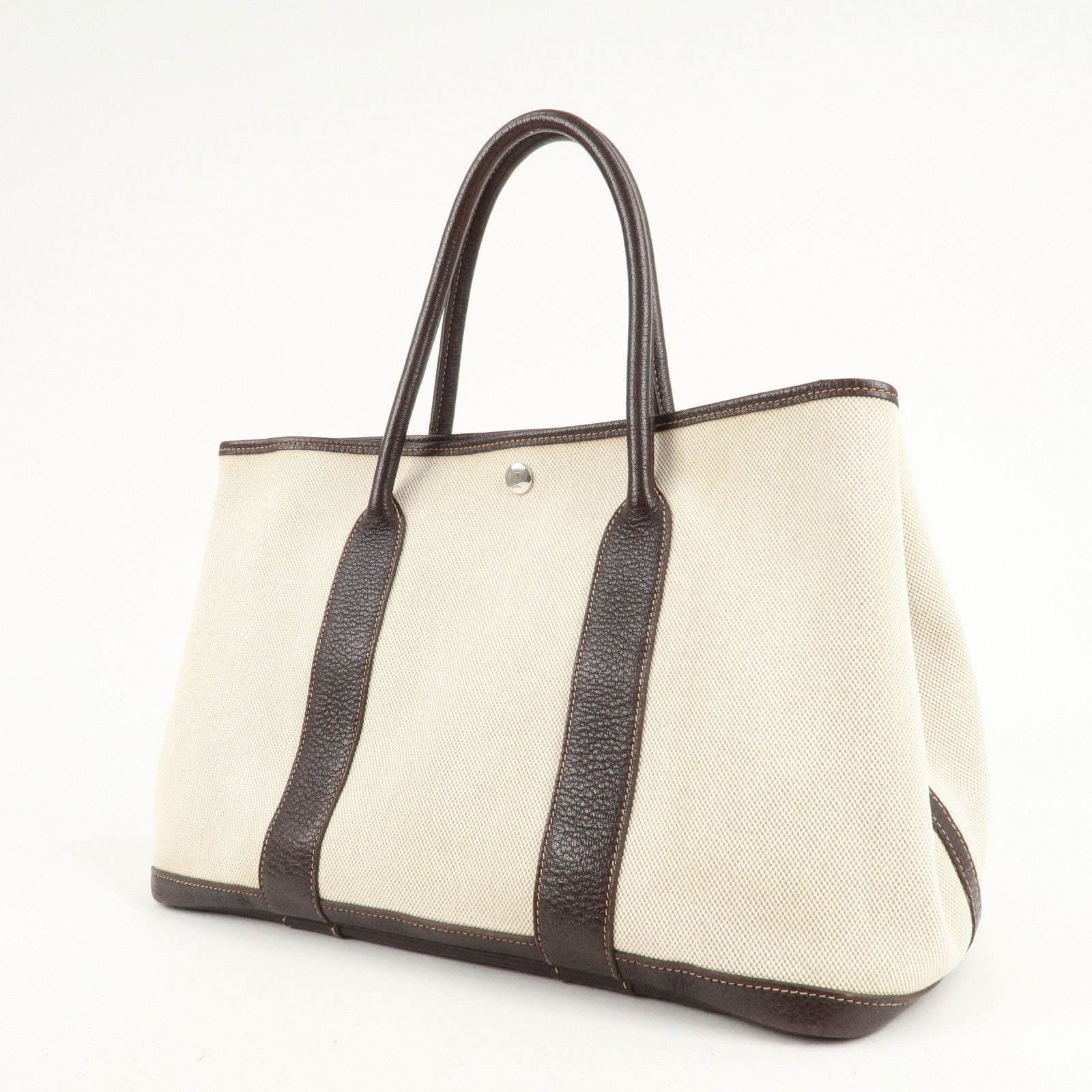 HERMES Toile Ash Leather Garden Party I Stamped (around 2005) Used