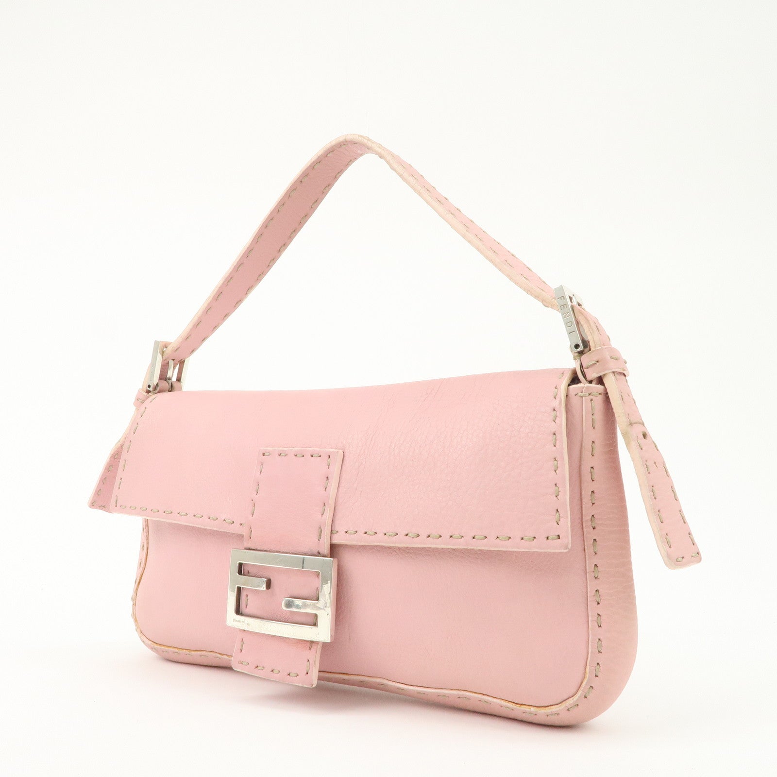 FENDI Selleria Mamma Baguette Leather Shoulder Bag Pink 8BR101 Used