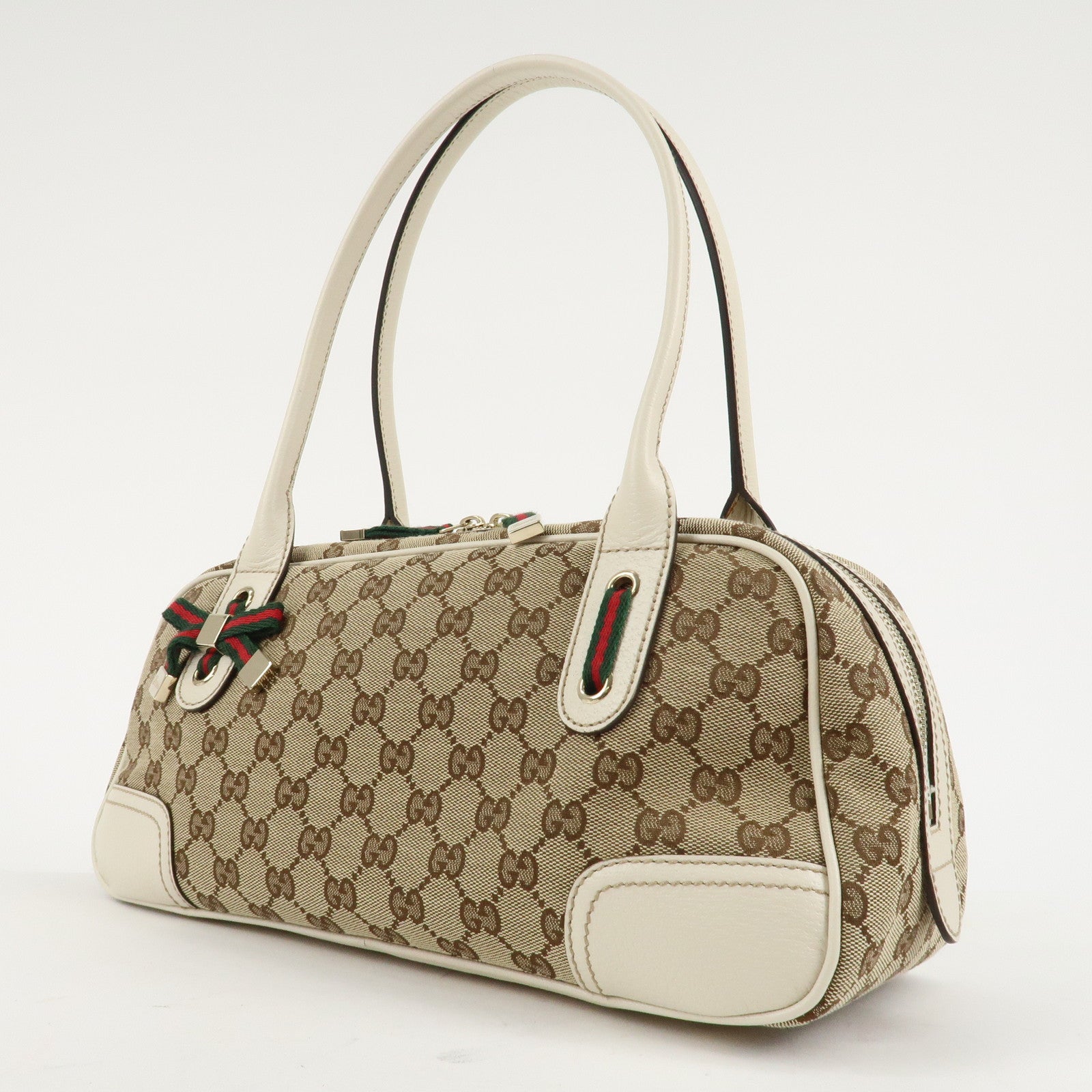 GUCCI Princy Sherry GG Canvas Leather Mini Boston Bag Beige 161720 Used
