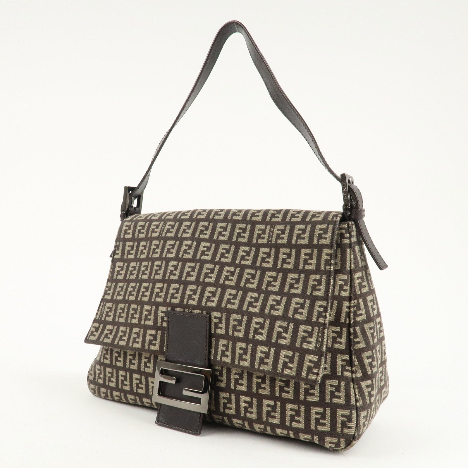 FENDI Mamma Bucket Zucchino Canvas Leather Shoulder Bag 8BR001 Used