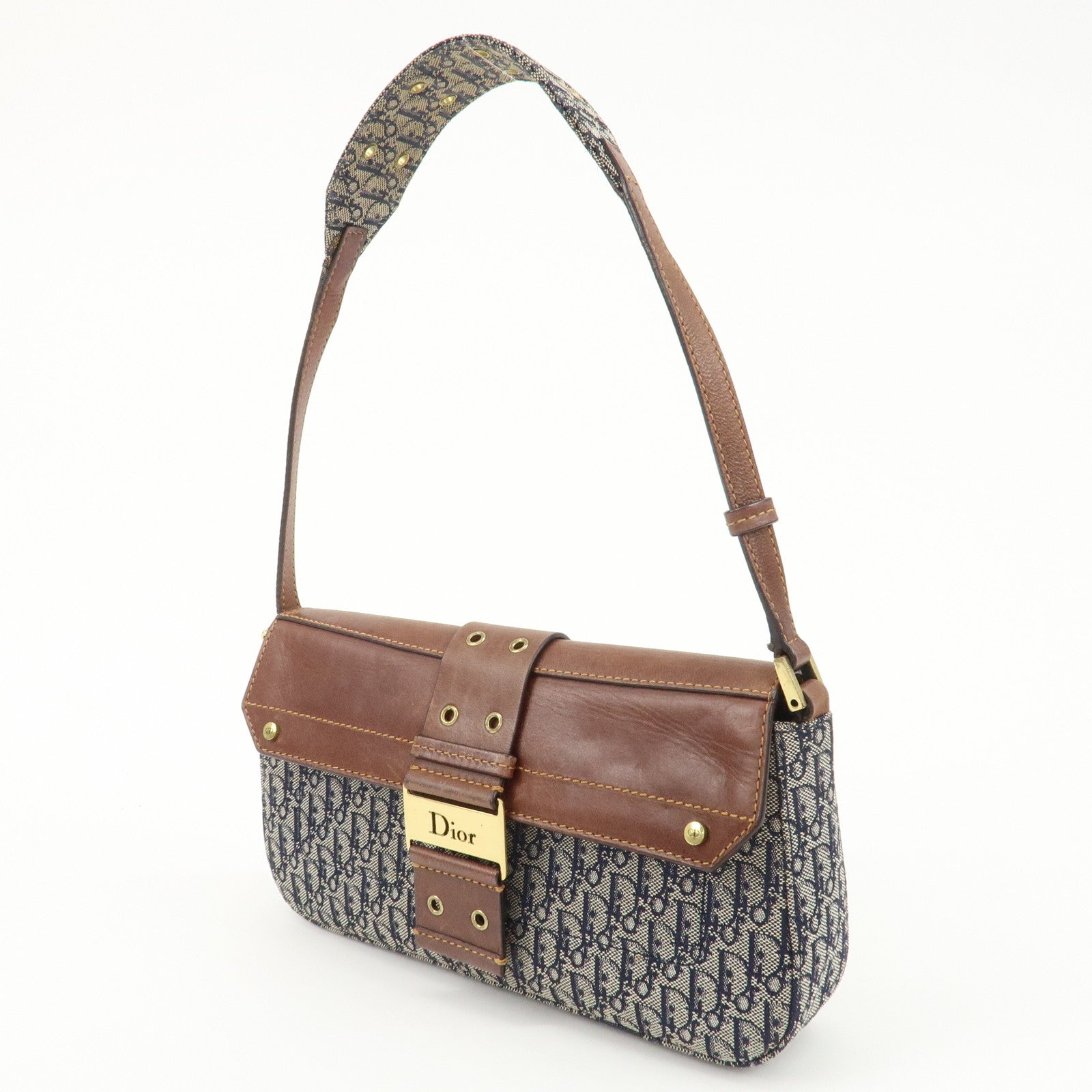 Christian Dior Trotter Street Chic Canvas Leather Shoulder Bag Used