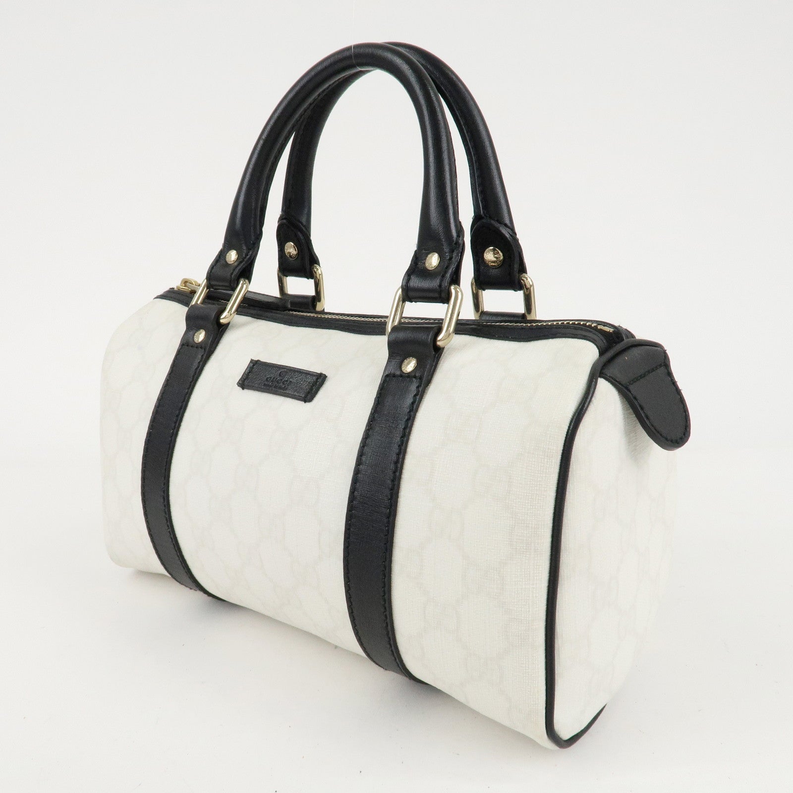 GUCCI GG Supreme Patent Leather Mini Boston Bag Ivory Black 193604 Used