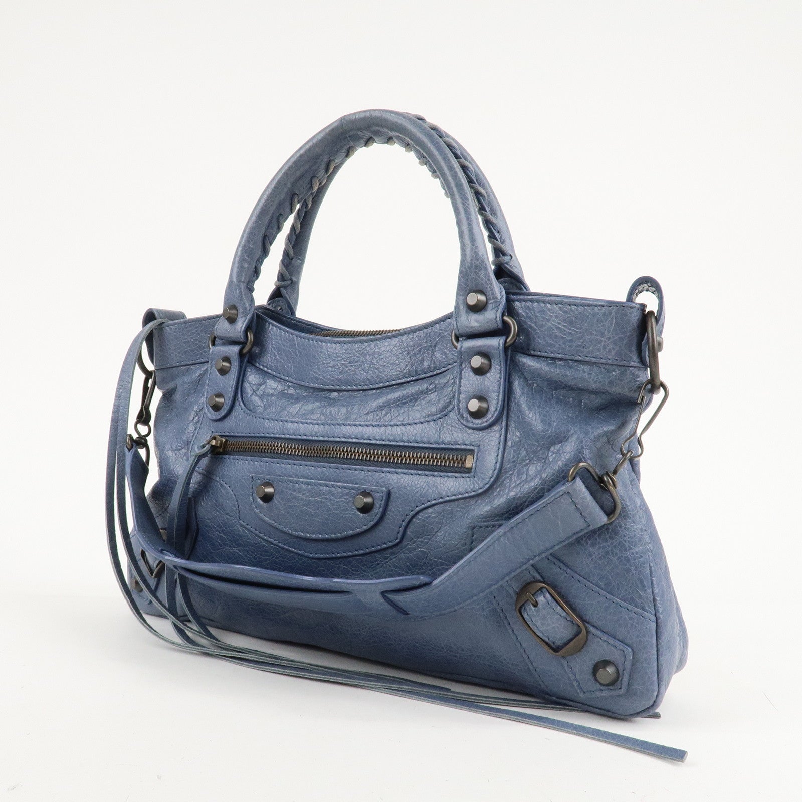 BALENCIAGA The First Leather 2Way Bag Hand Bag Blue Used