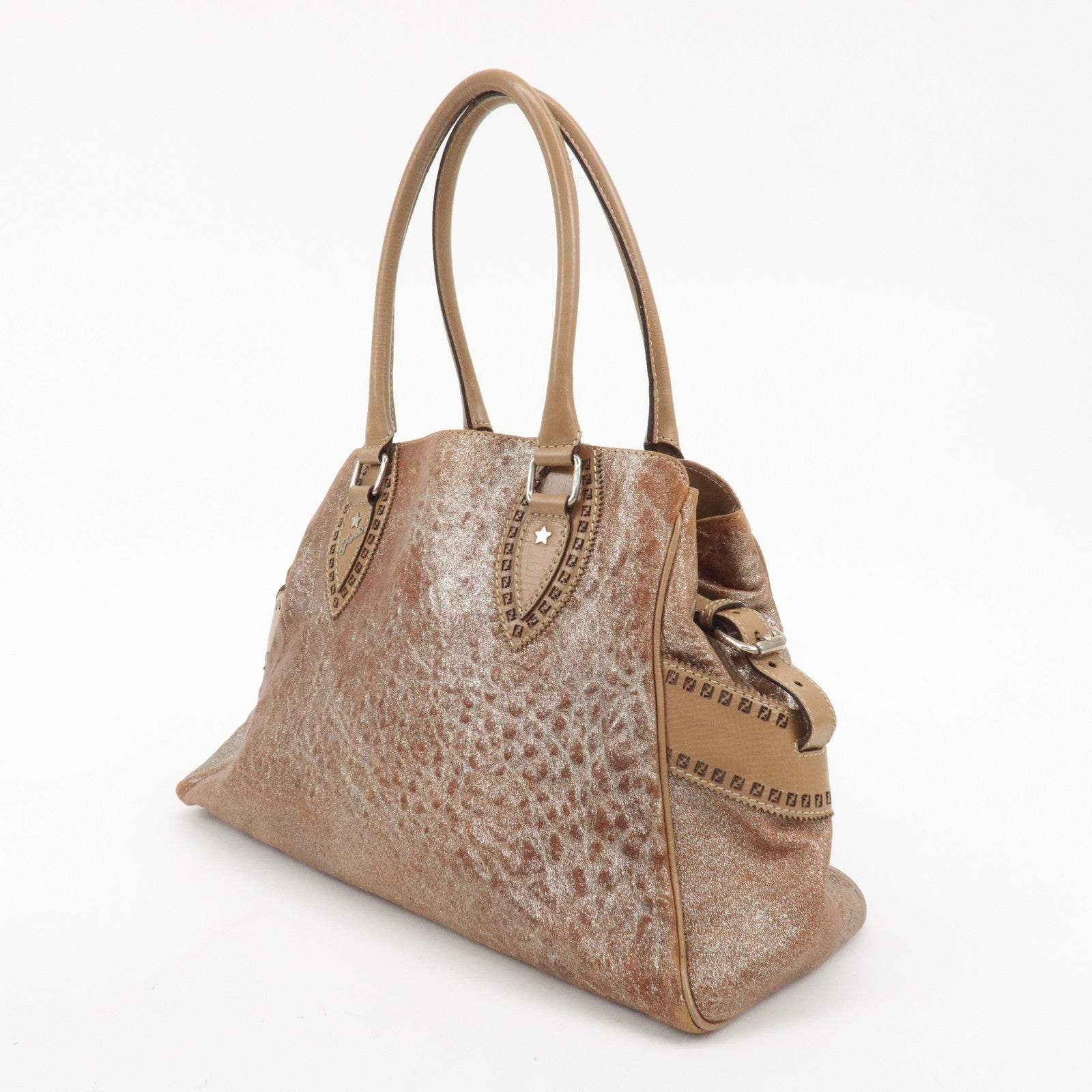 FENDI Ethnico Leather Tote Bag Shoulder Bag Beige 8BN162 Used