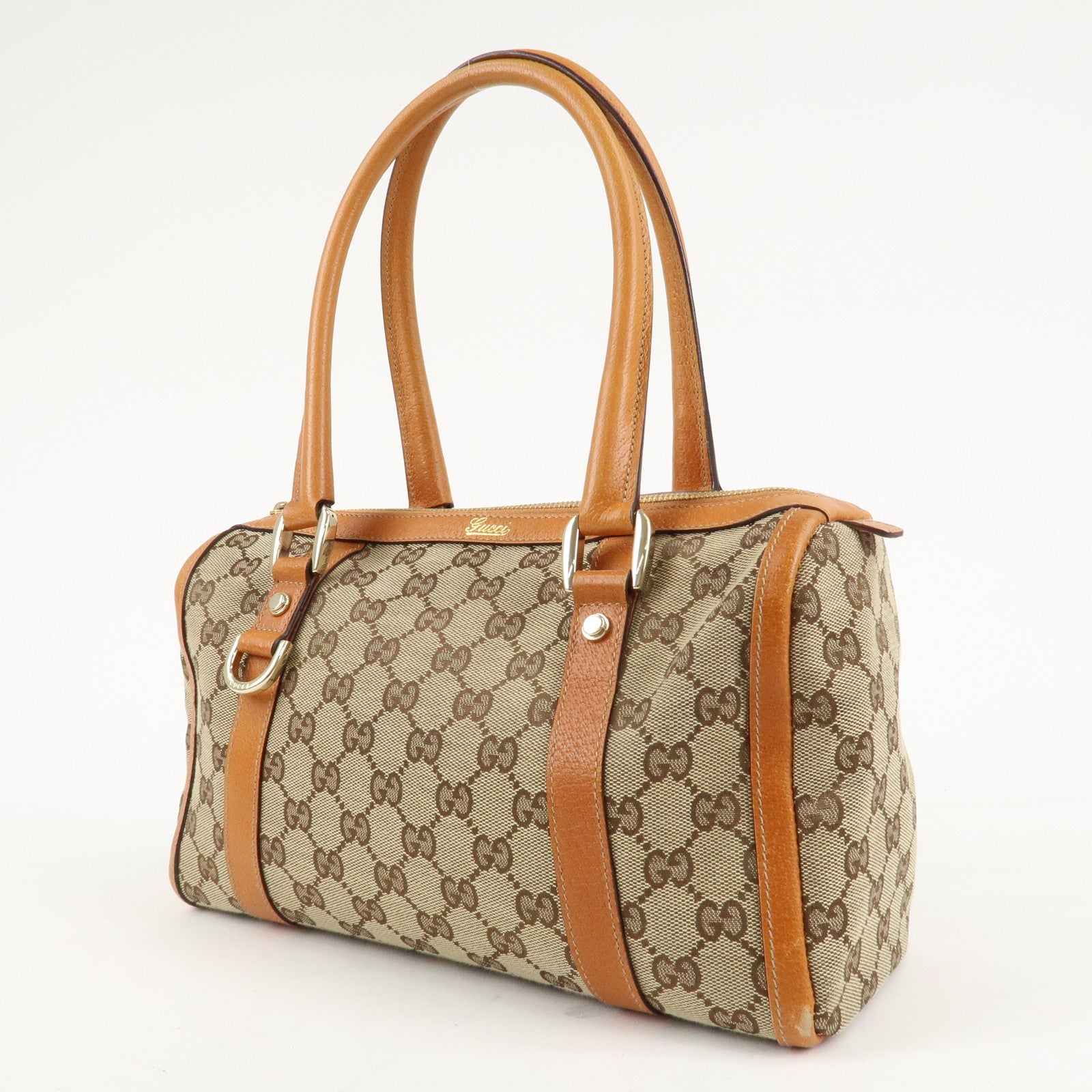 GUCCI Abbey GG Canvas Leather Mini Boston Bag Beige Orange 130942 Used