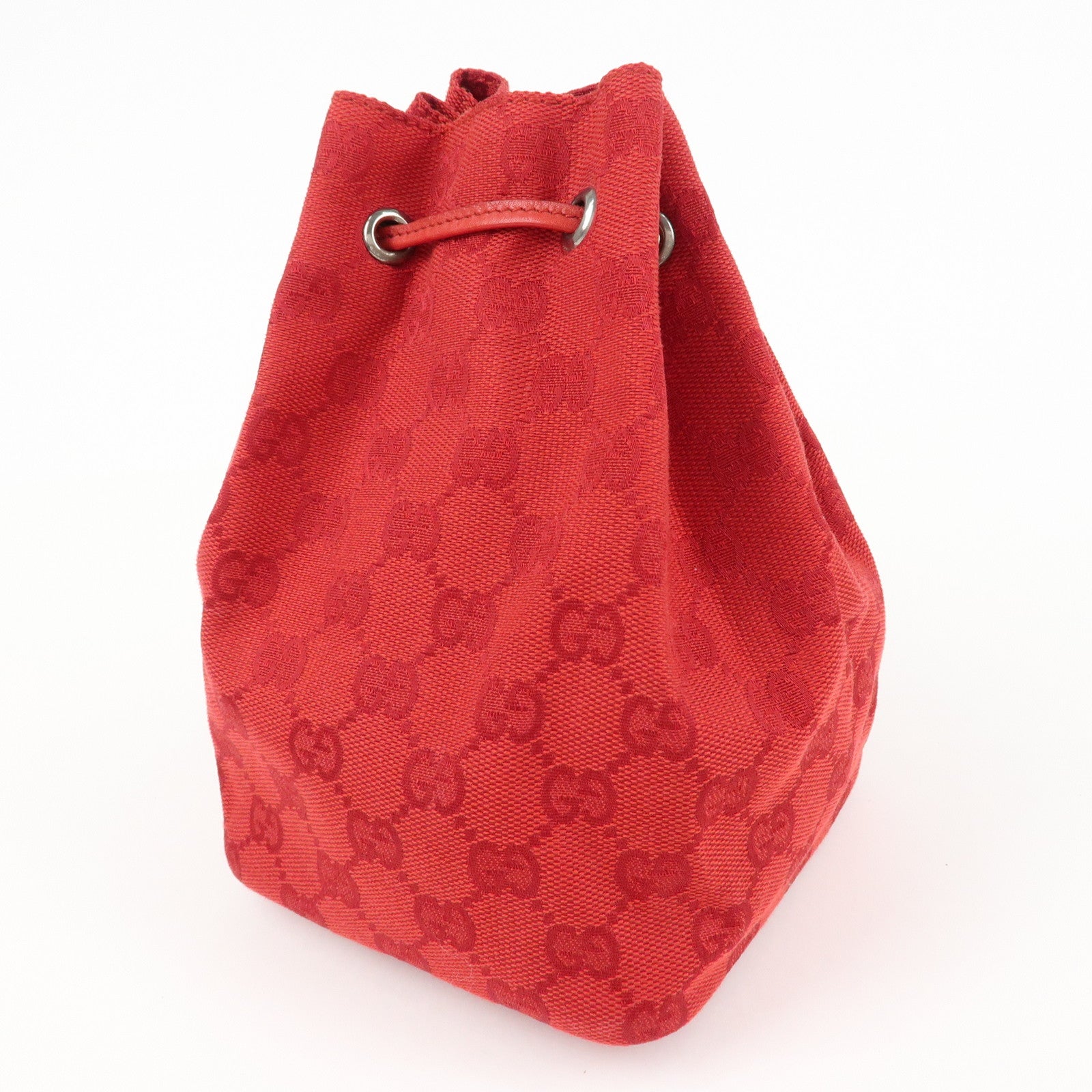 GUCCI GG Canvas Leather Drawstring Pouch Hand Bag 039.0973 Used