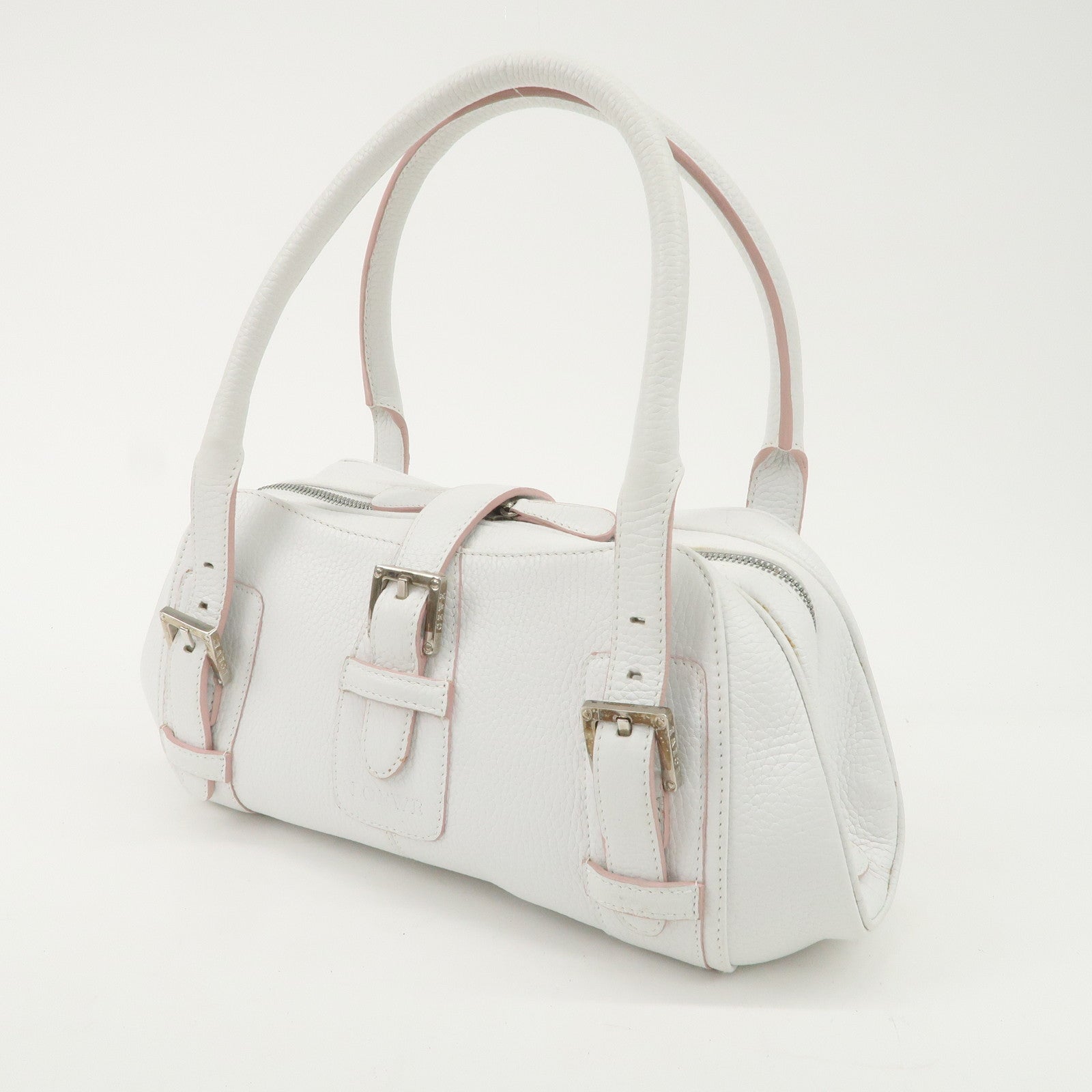 LOEWE Leather Senda Boston Bag Hand Bag White Used