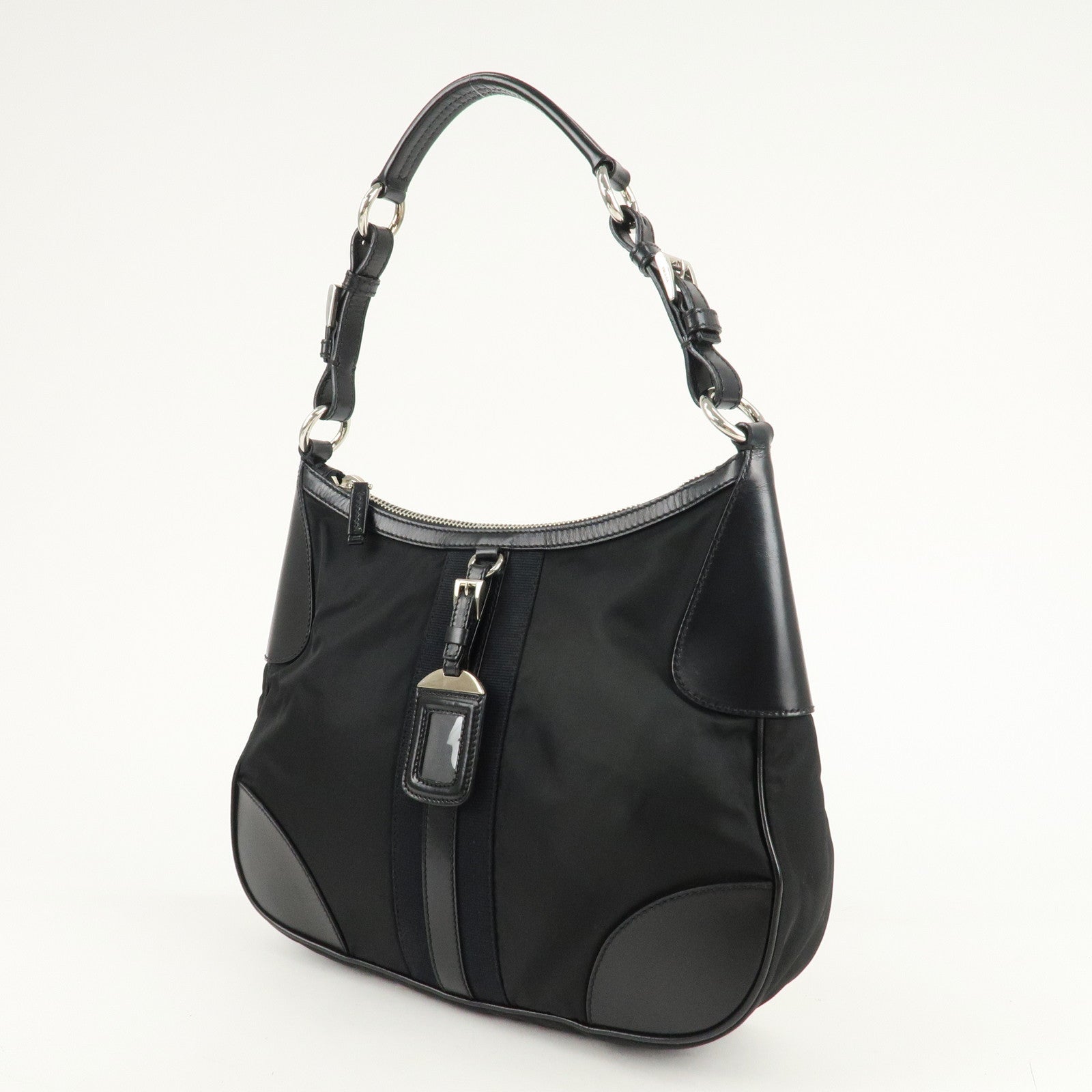 PRADA Nylon Leather Shoulder Bag Black BR2604 Used