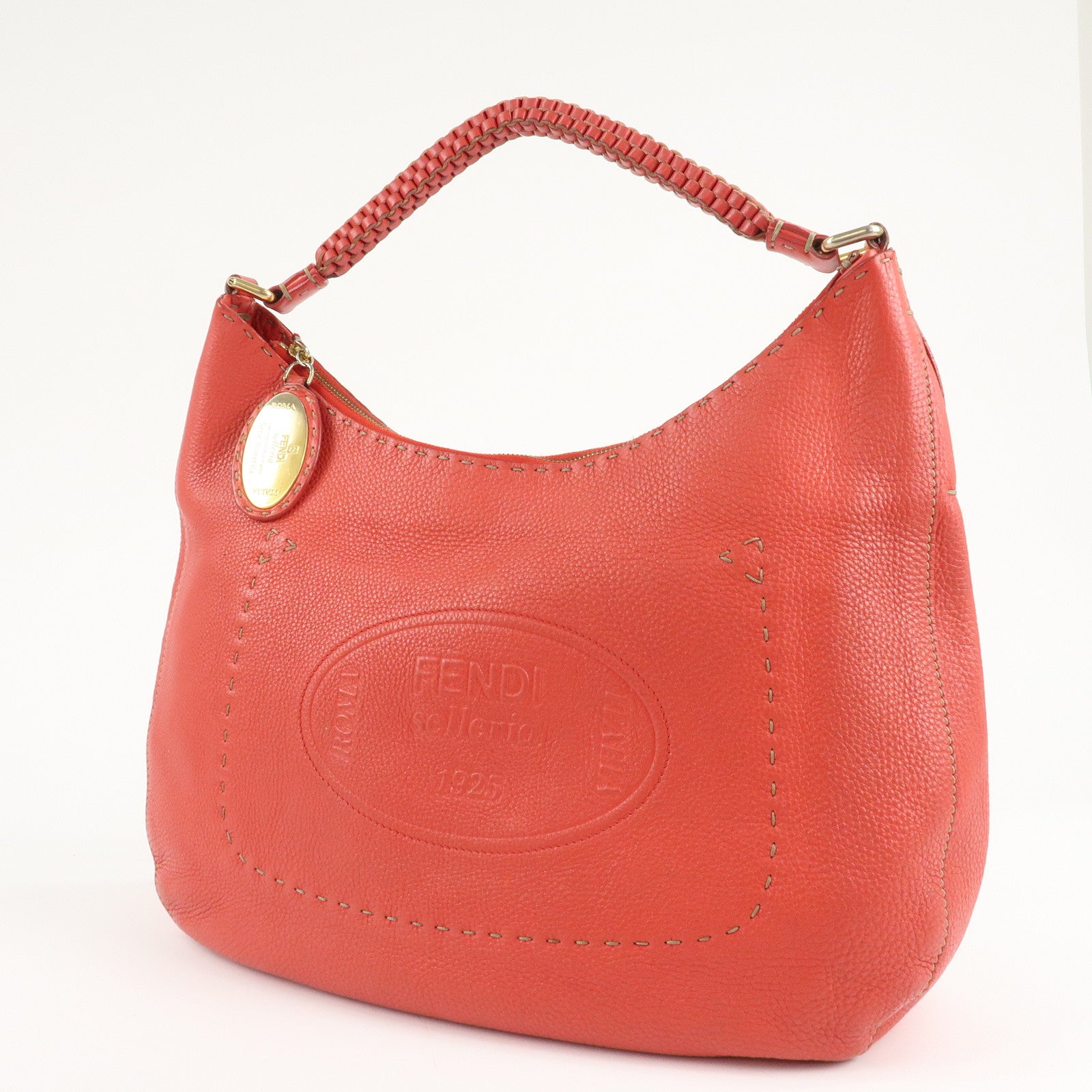 FENDI Selleria Leather Shoulder Bag Red 8BR648 Used