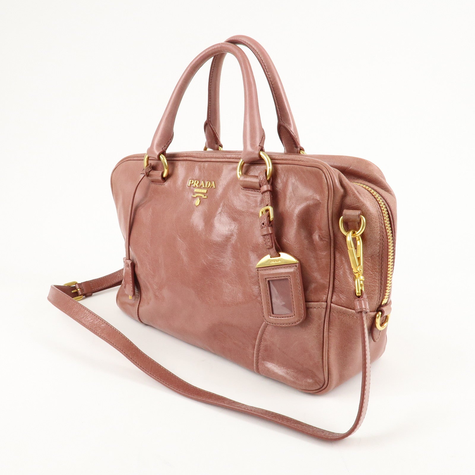 PRADA Leather 2Way Hand Bag Shoulder Bag Pink BL0821 Used