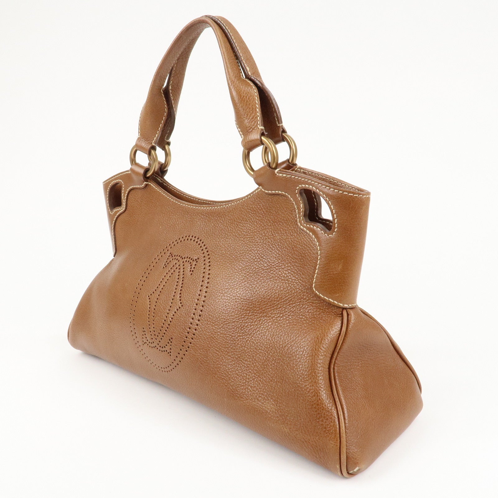 Cartier Leather Marcello de Cartier SM Hand Bag Brown Used