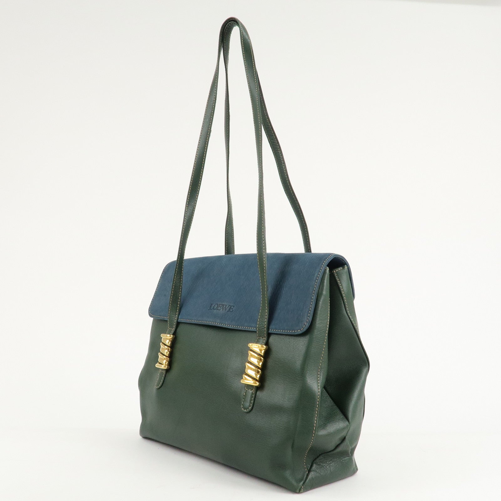 LOEWE Velazquez Suede Leather Shoulder Bag Green Blue Used