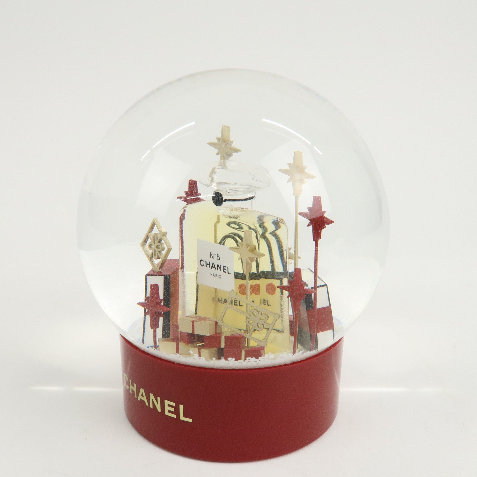CHANEL Glass Snow Globe Snow Dome 2022 Novelty Red White Gold Used