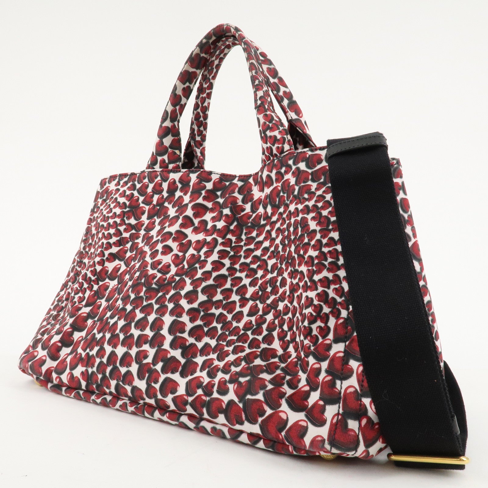 PRADA Canapa Canvas Tote Bag Hand 2Way Bag Red Ivory Gold BN1877 Used