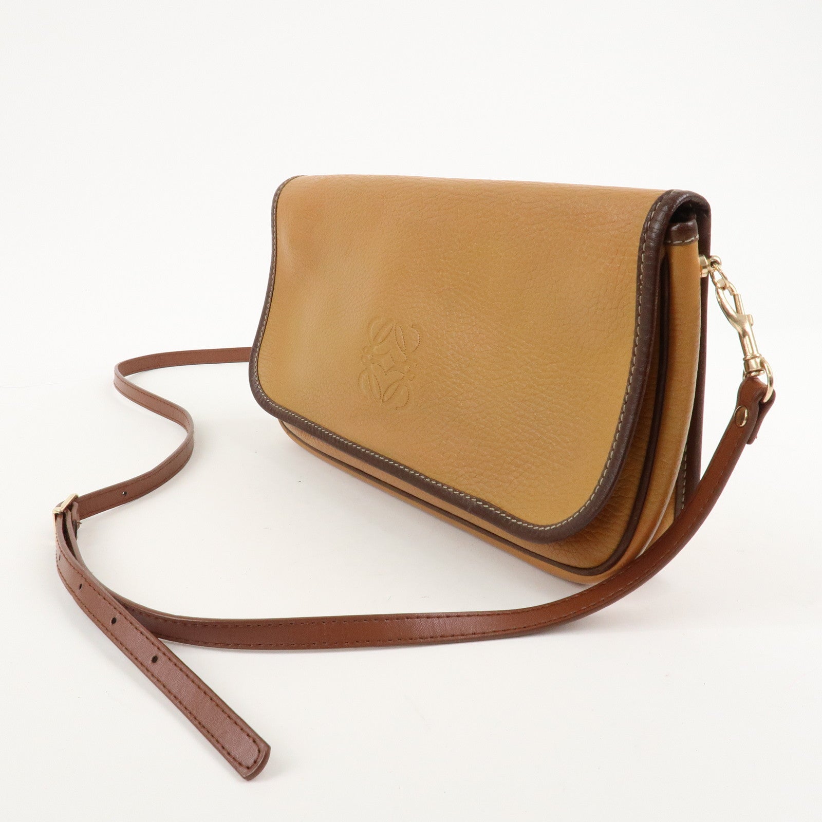 LOEWE Anagram Leather Shoulder Bag Brown Used