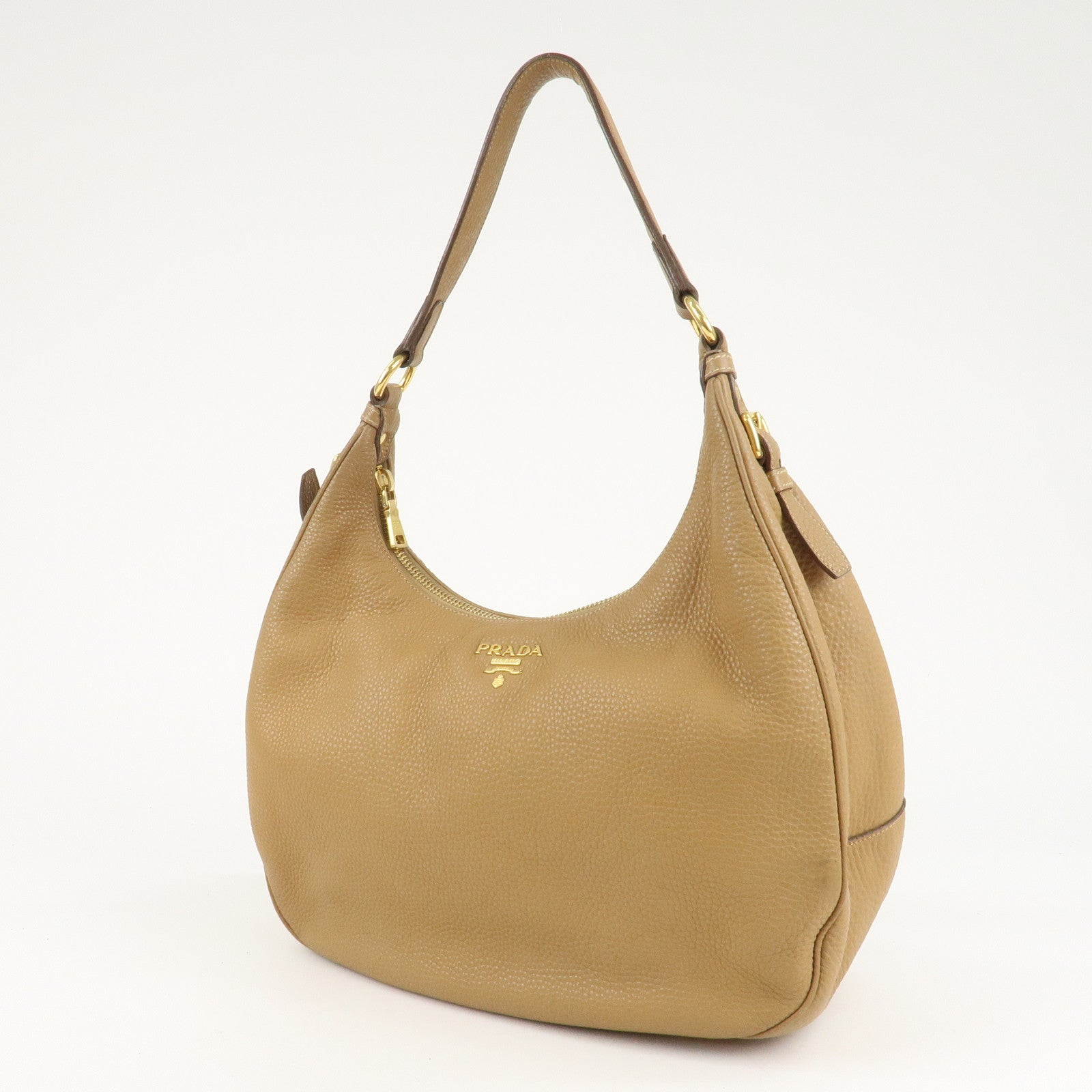 PRADA Leather Shoulder Bag Hand Bag Beige Used