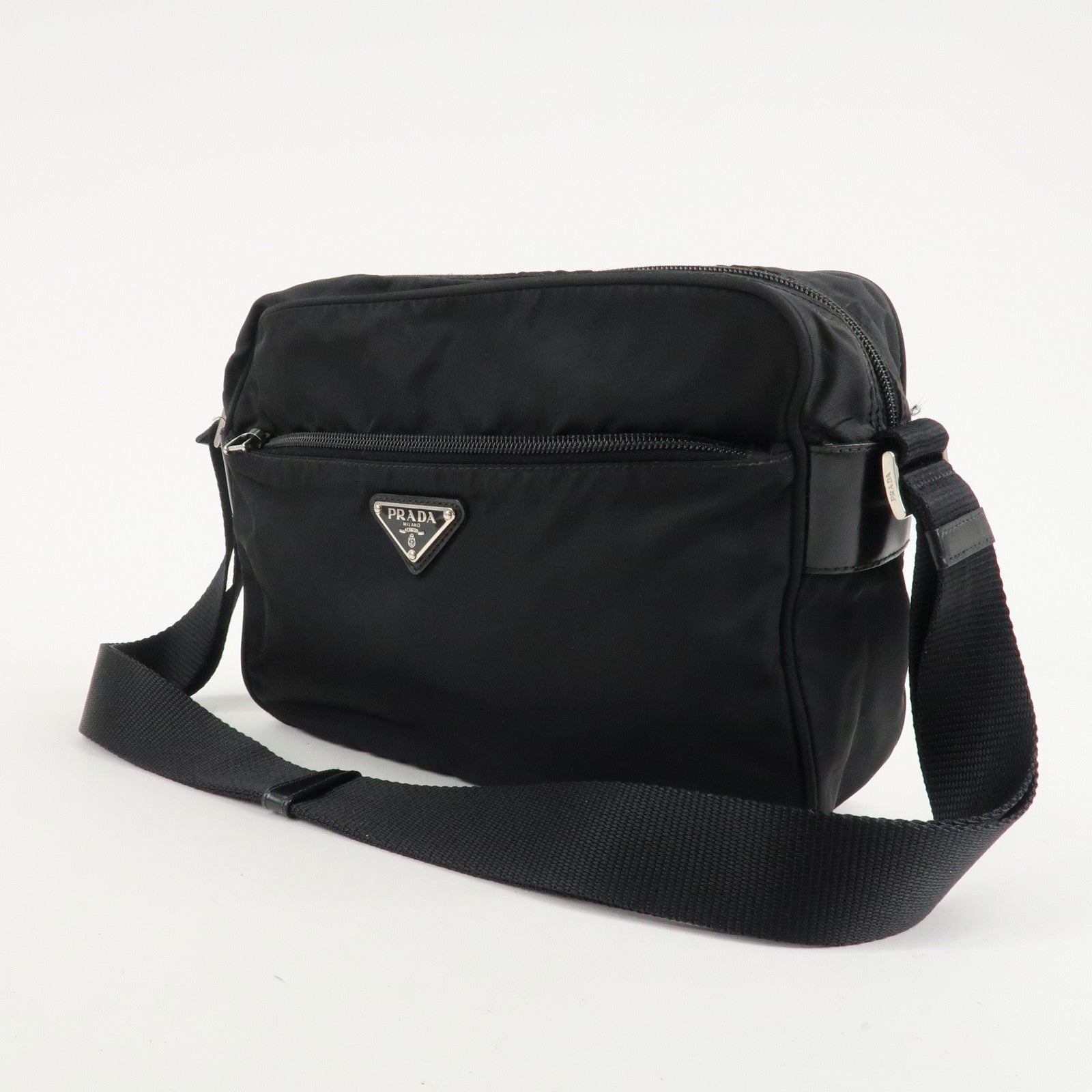 PRADA Logo Nylon Leather Shoulder Bag Crossbody Bag Black Used