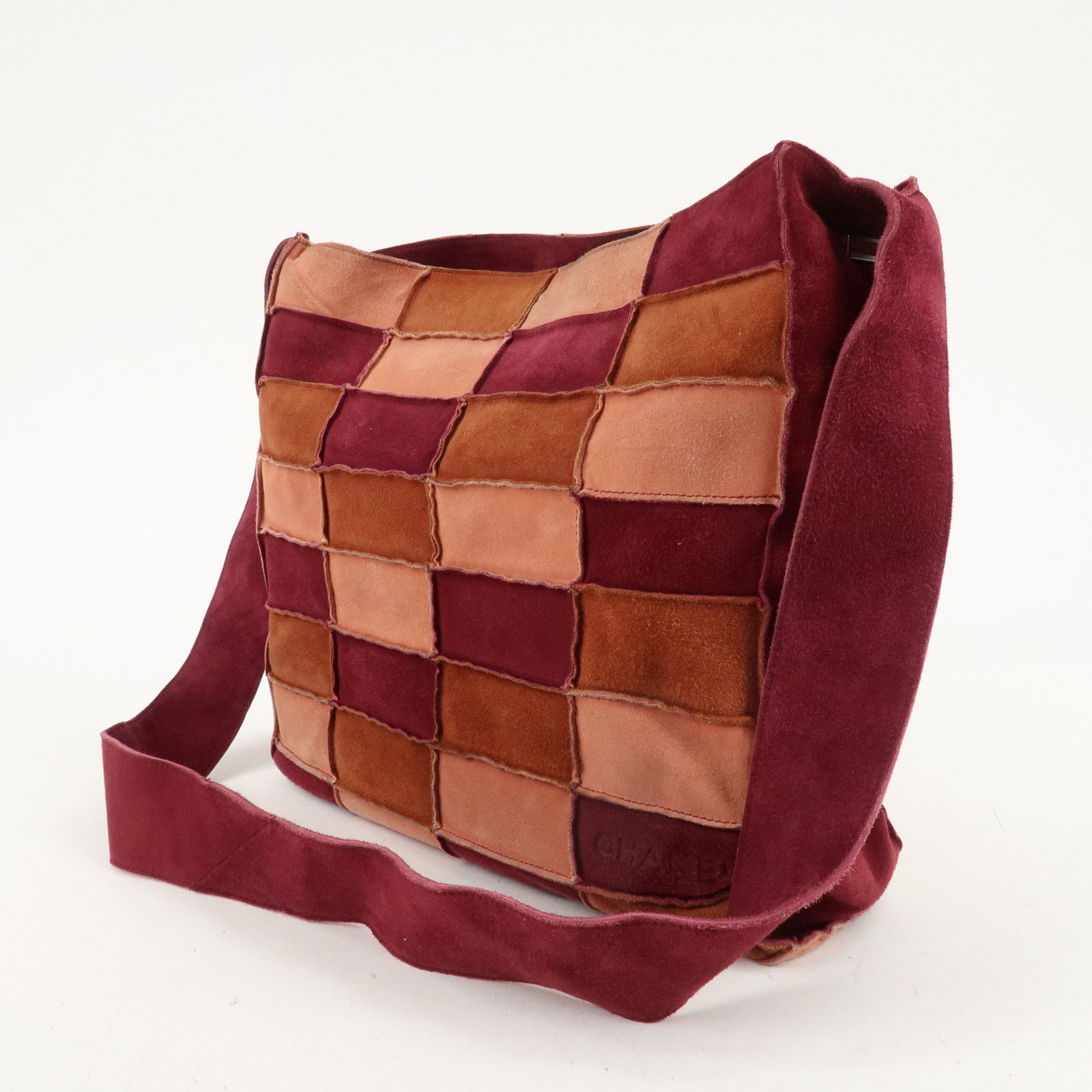 CHANEL Suede Patchwork Shoulder Bag Beige Brown Wine Red Used