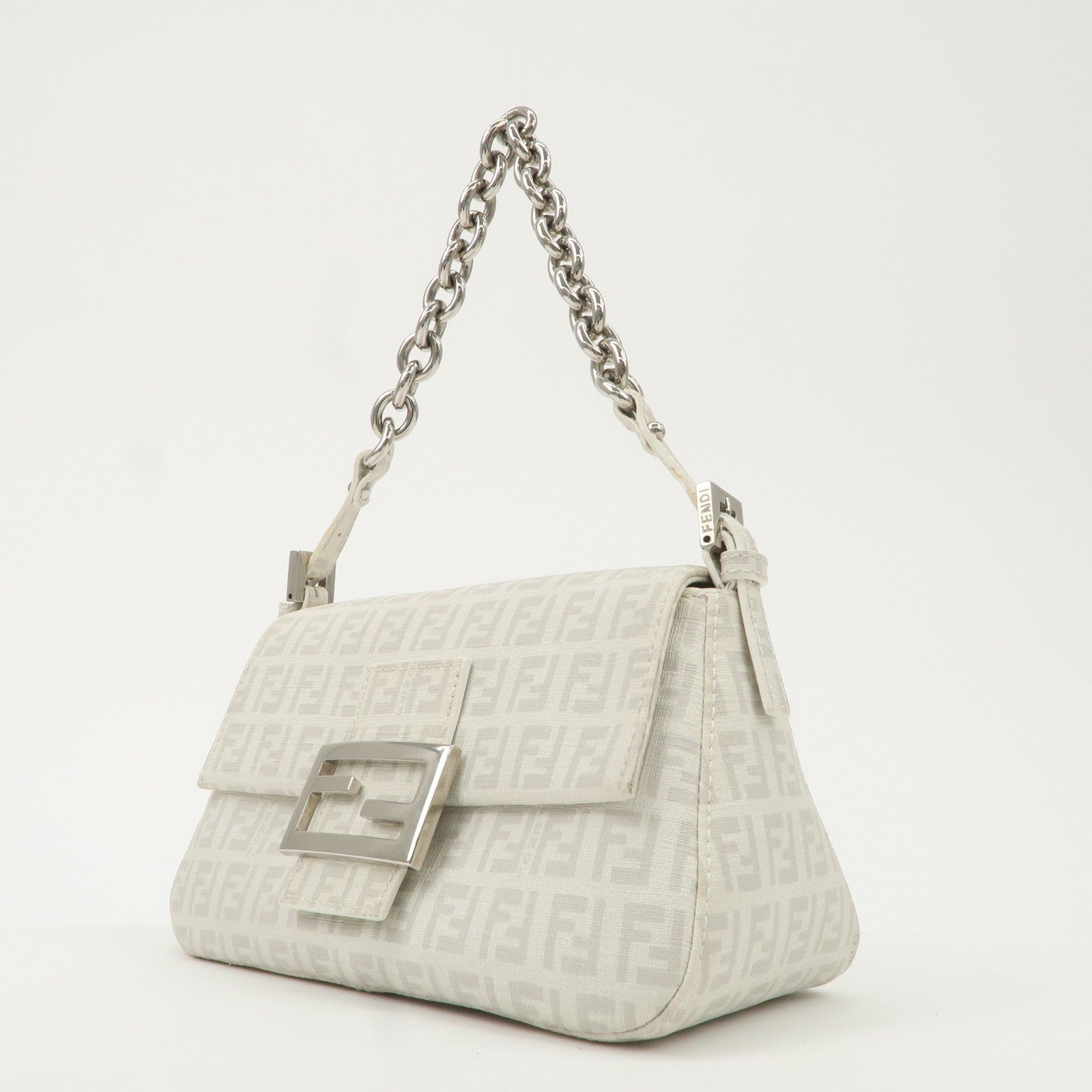 FENDI Mini Mamma Baguette Zucchino Canvas Leather Shoulder Bag Used