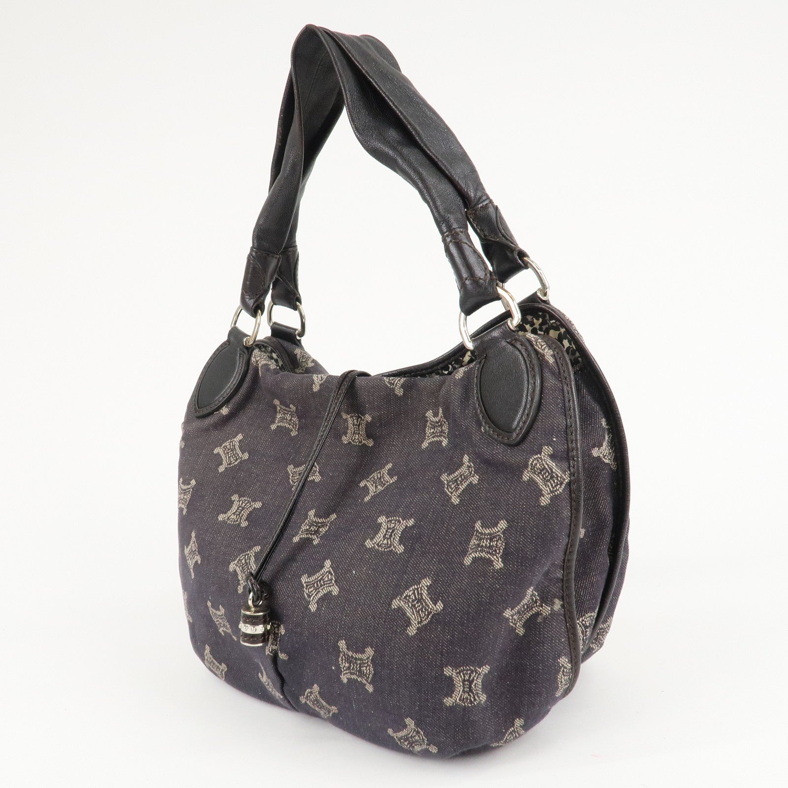 CELINE Macadam Denim Leather Bitter Sweet Shoulder Bag Navy Brown Used