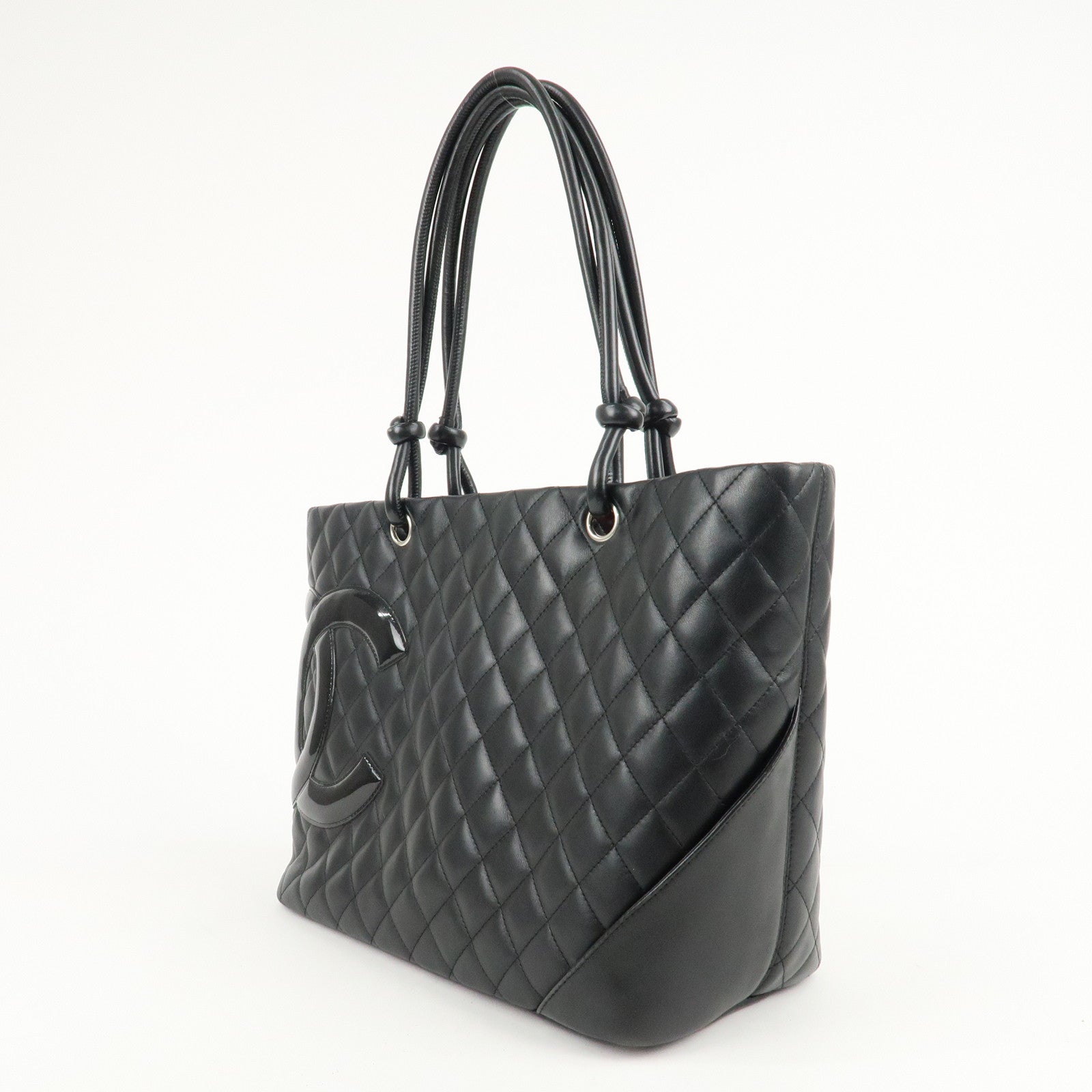 CHANEL Cambon Line Lamb Skin COCO Mark Large Tote Bag A25169 Used