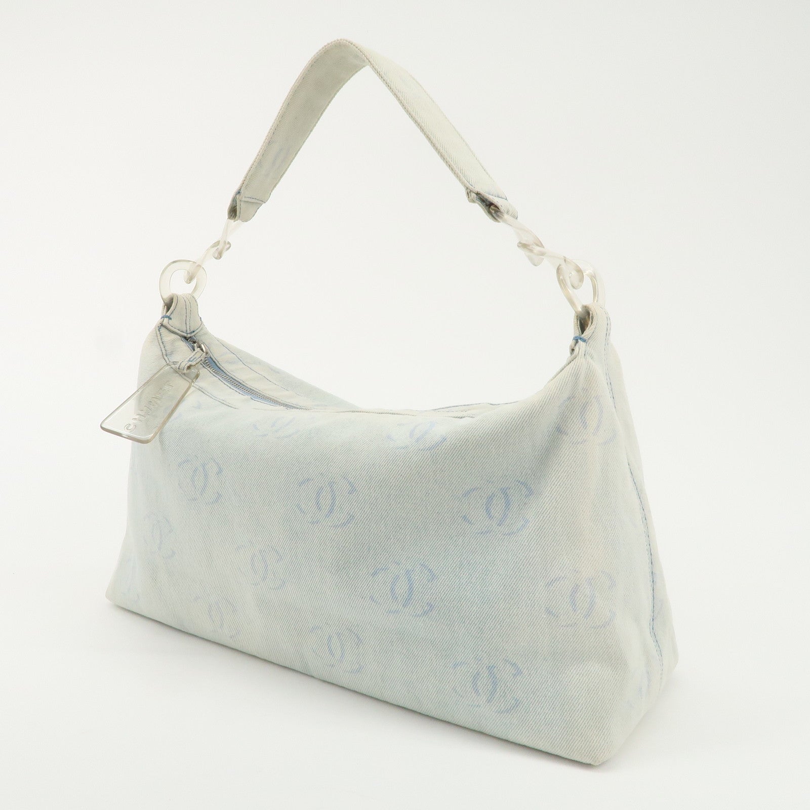CHANEL Denim Plastic COCO Mark One Shoulder Bag Light Blue Used