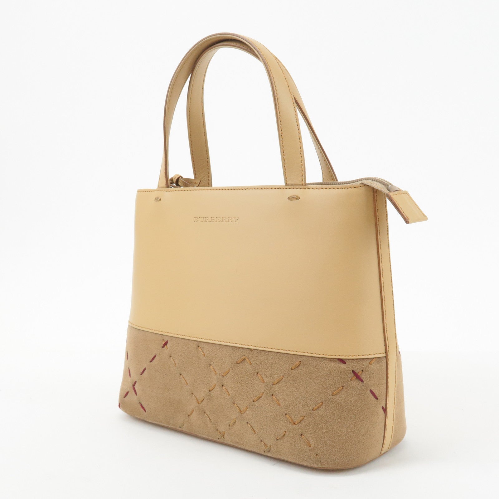 BURBERRY London Leather Suede Tote Bag Hand Bag Beige Used