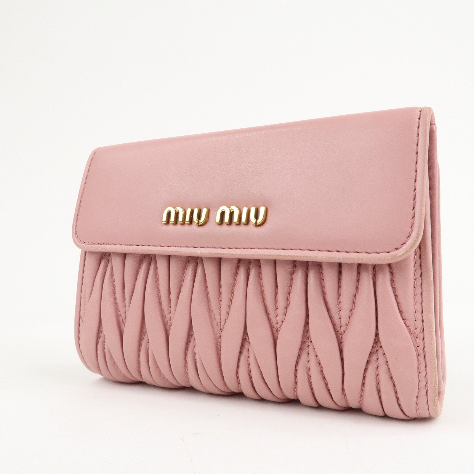 MIU MIU Matelasse Leather Trifold Wallet Pink 5ML225 Used