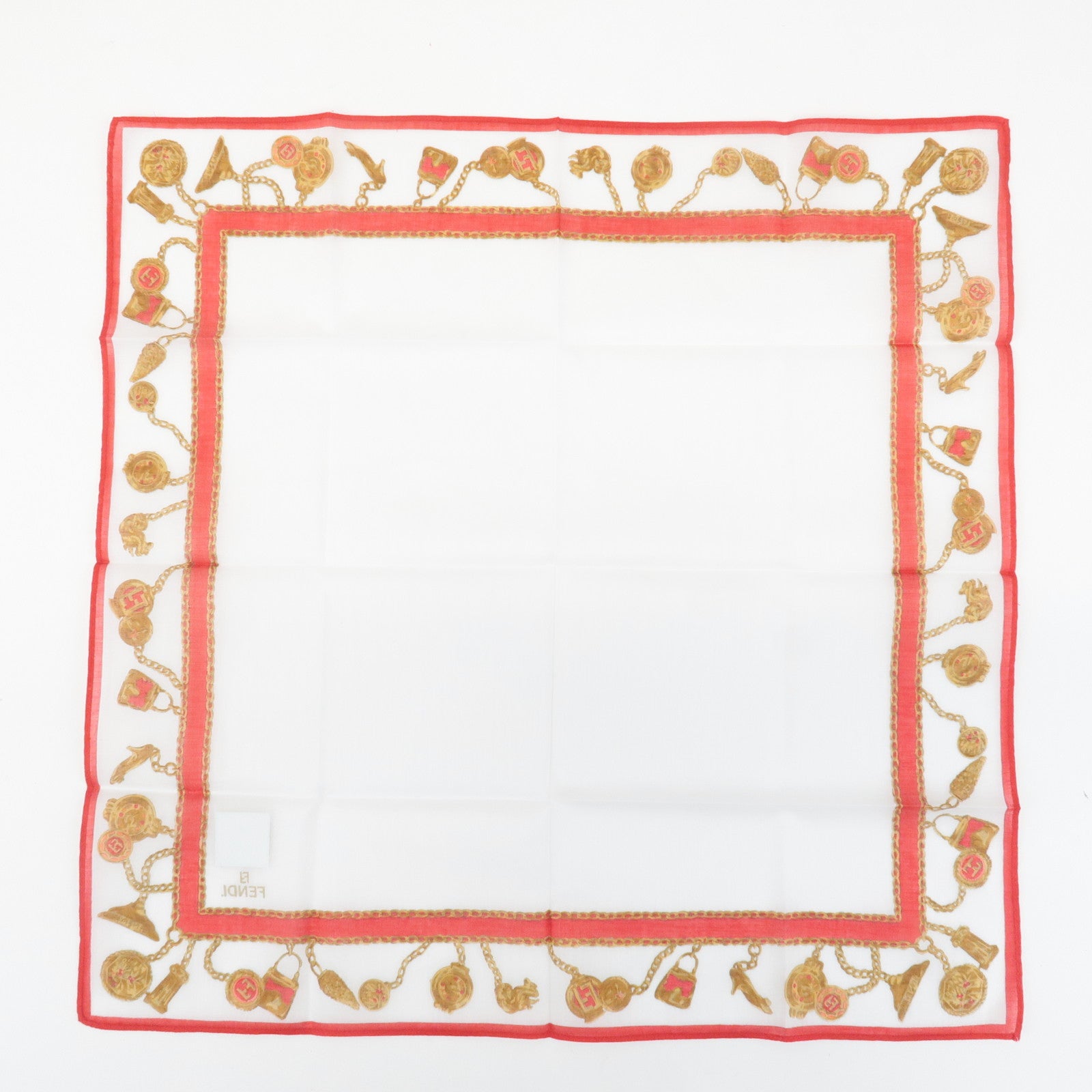 FENDI Set of 5 Cotton 100% Handkerchief Pink Navy Red White Used