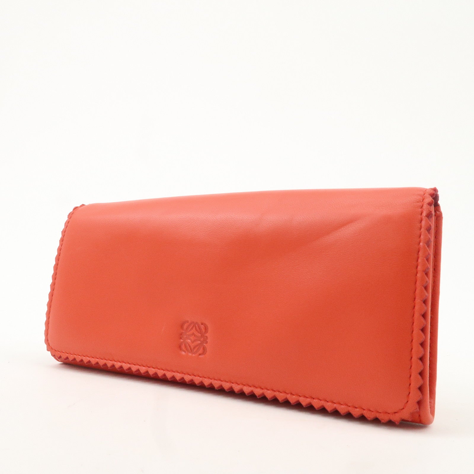 LOEWE Anagram Leather Bi-fold Pinking Long Wallet Red Used