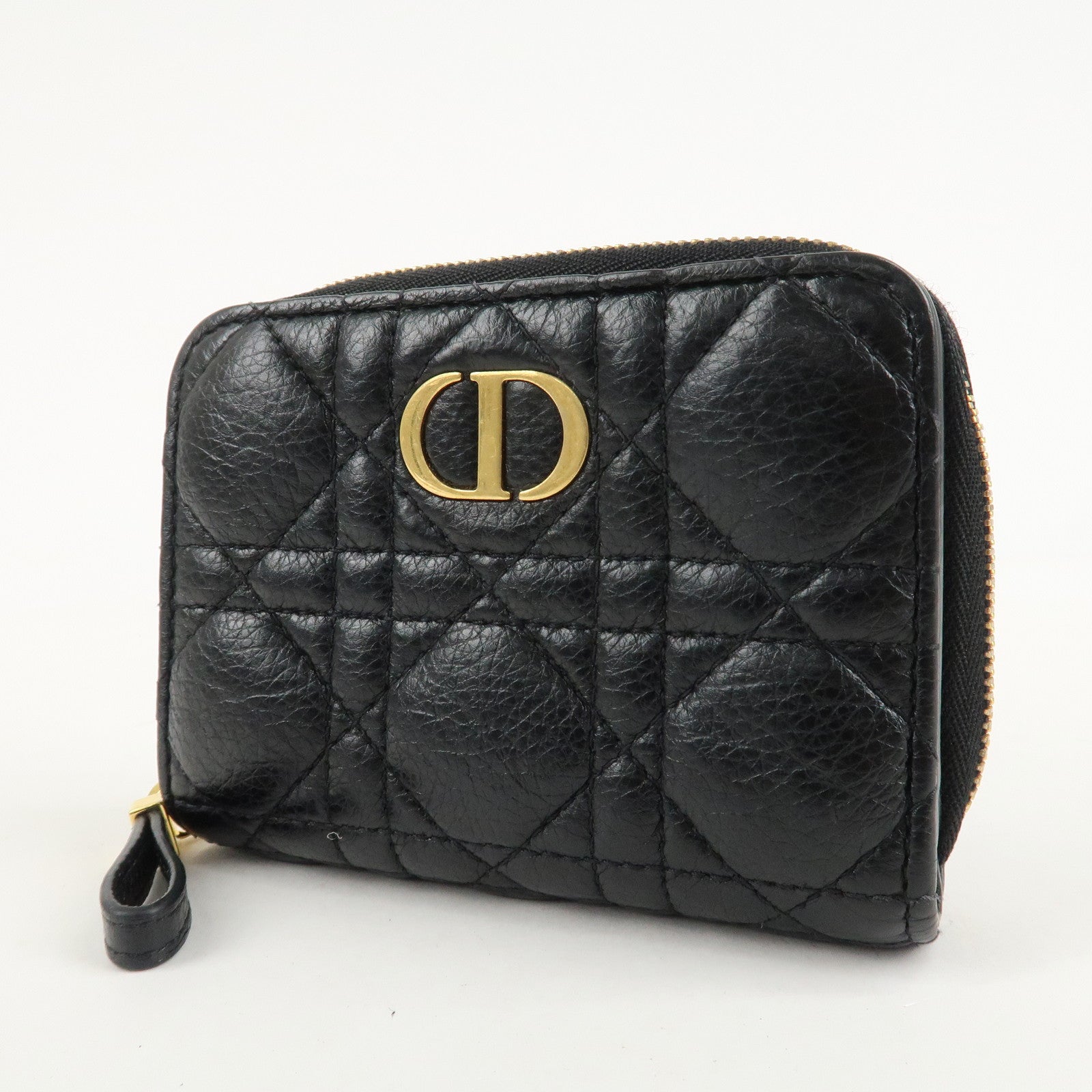 Christian Dior Cannage Leather Bi-fold Wallet Black Gold HDW Used