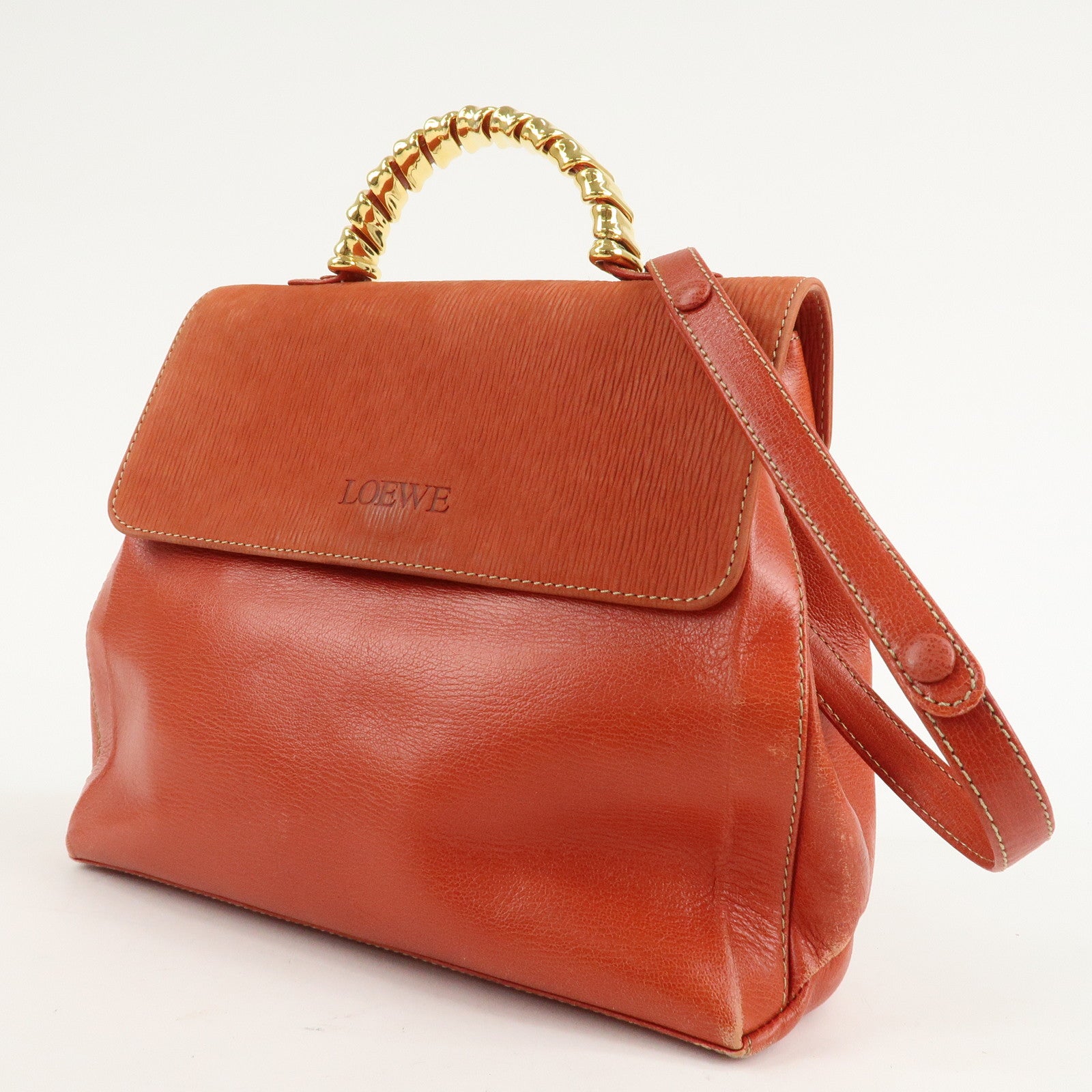 LOEWE Velazquez Suede Leather 2Way Bag Hand Bag Orange Used