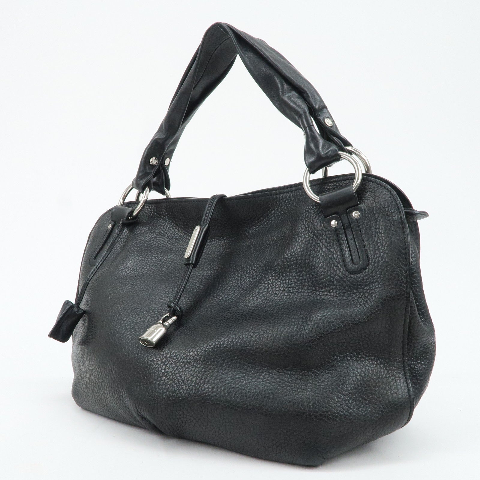 CELINE Leather Shoulder Bag Hand Bag Silver Hardware Black Used