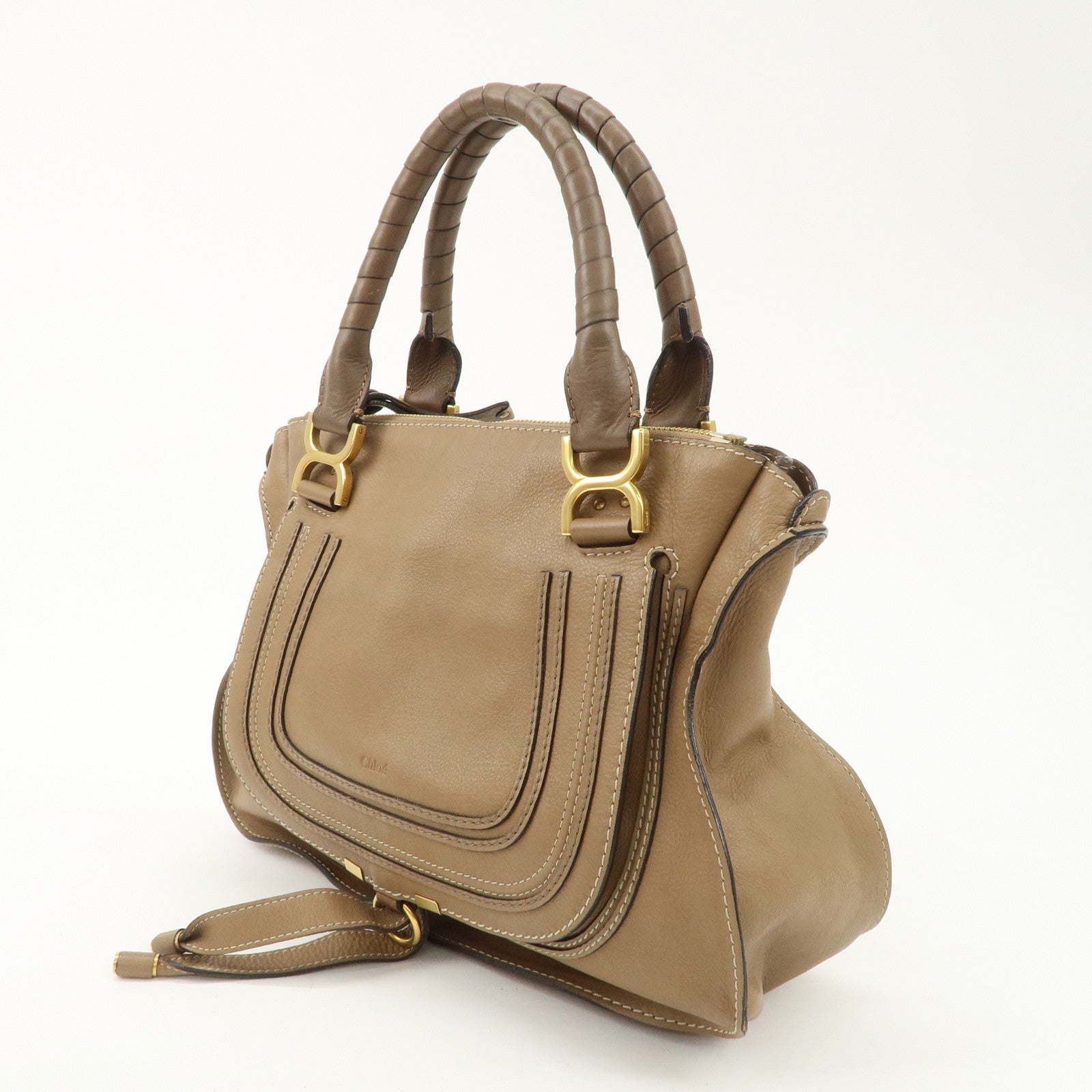 Chloe Marcie Leather Tote Bag Hand Bag Shoulder Bag Beige Used