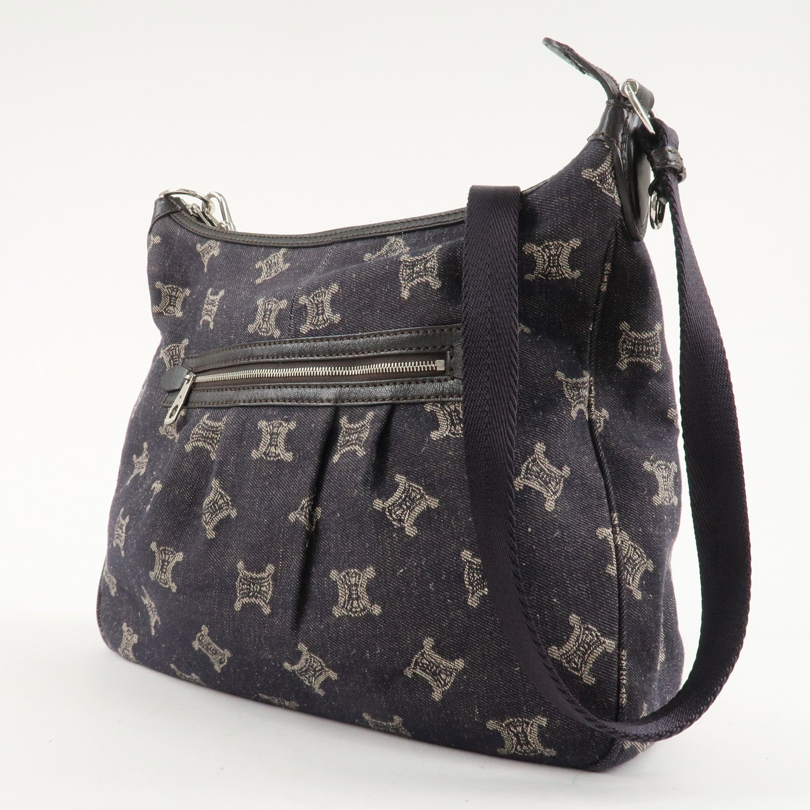 CELINE Macadam Denim Leather Shoulder Bag Crossbody Bag Navy Used