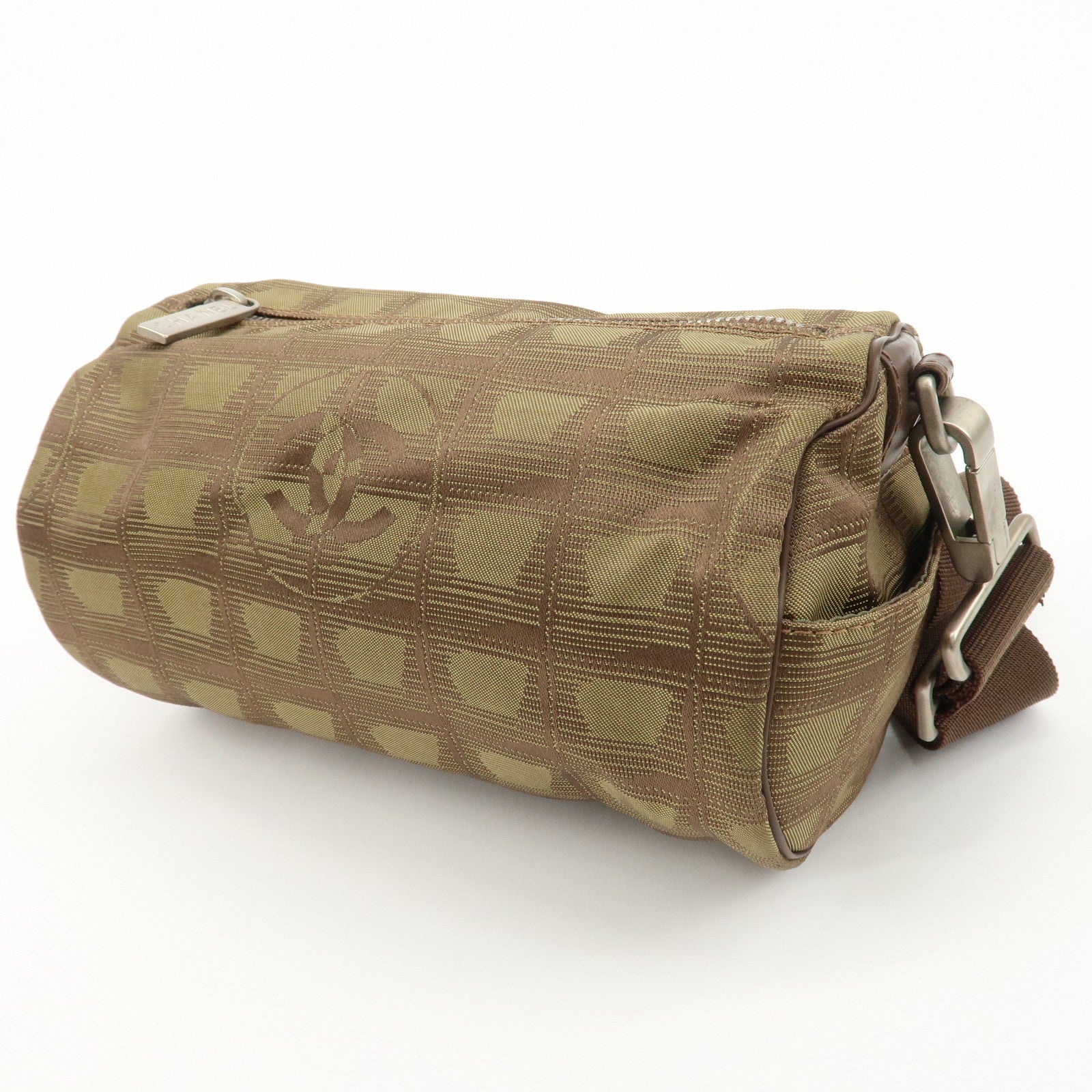 CHANEL New Travel Line Nylon Jacquard Leather Shoulder Bag A17669 Used