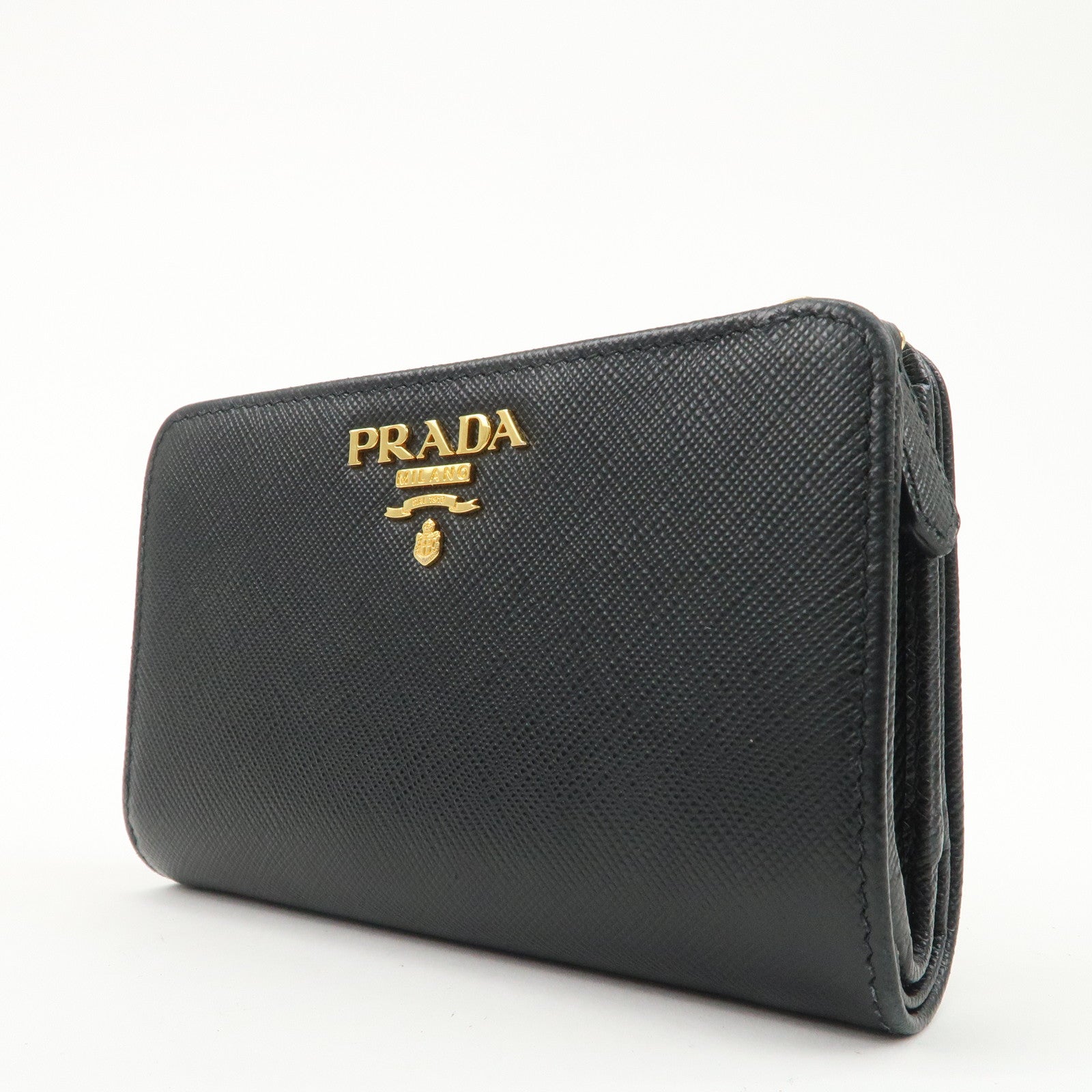 PRADA Saffiano Leather Bi-Fold Wallet Purse Black 1ML225 Used