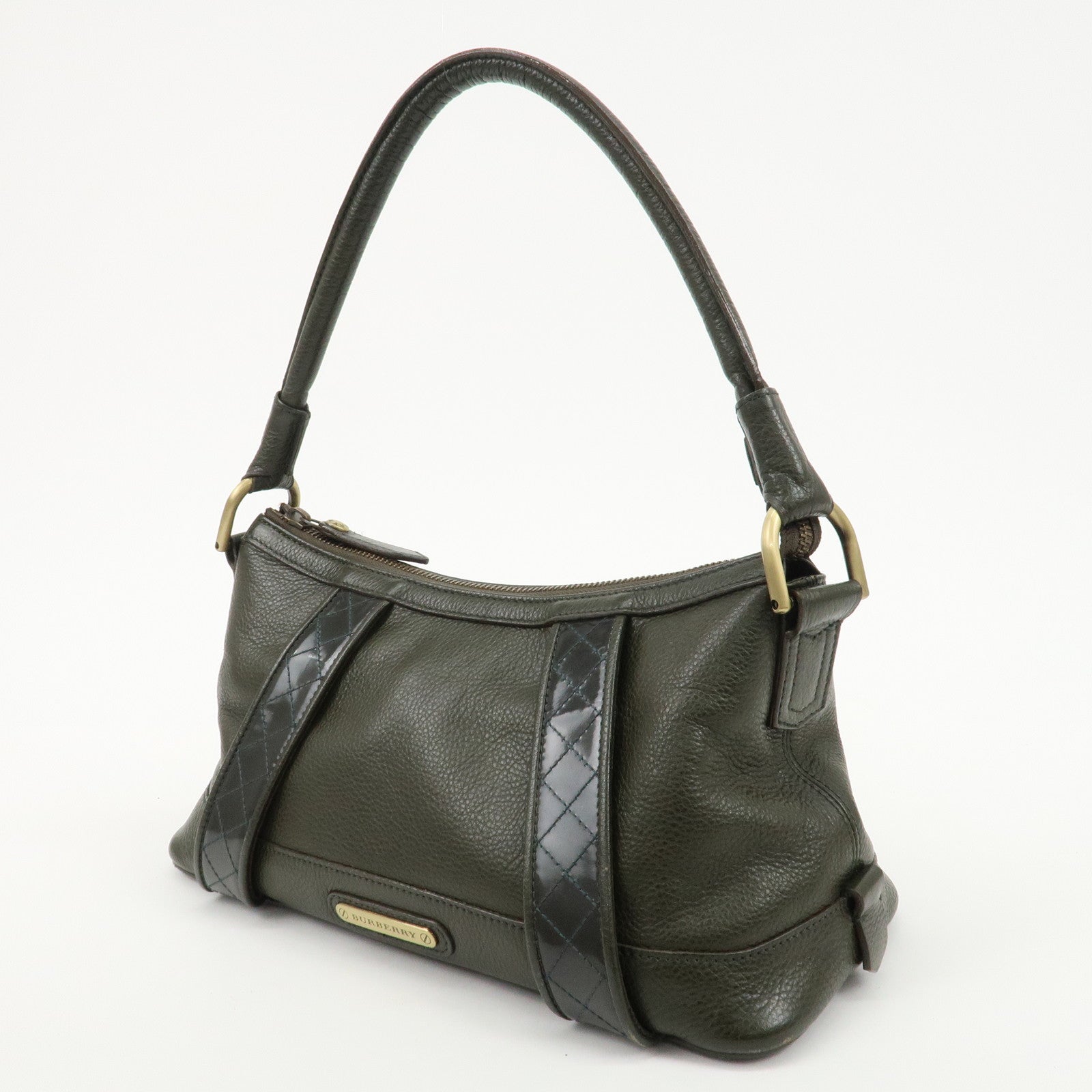 BURBERRY Leather Shoulder Bag Hand Bag Khaki Used