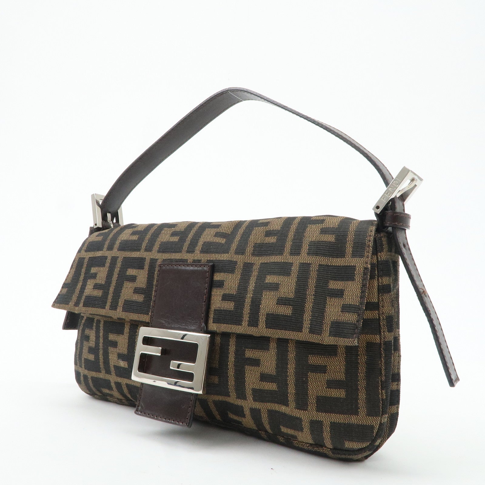 FENDI Mamma Baguette Zucca Canvas Leather Shoulder Bag 26424 Used