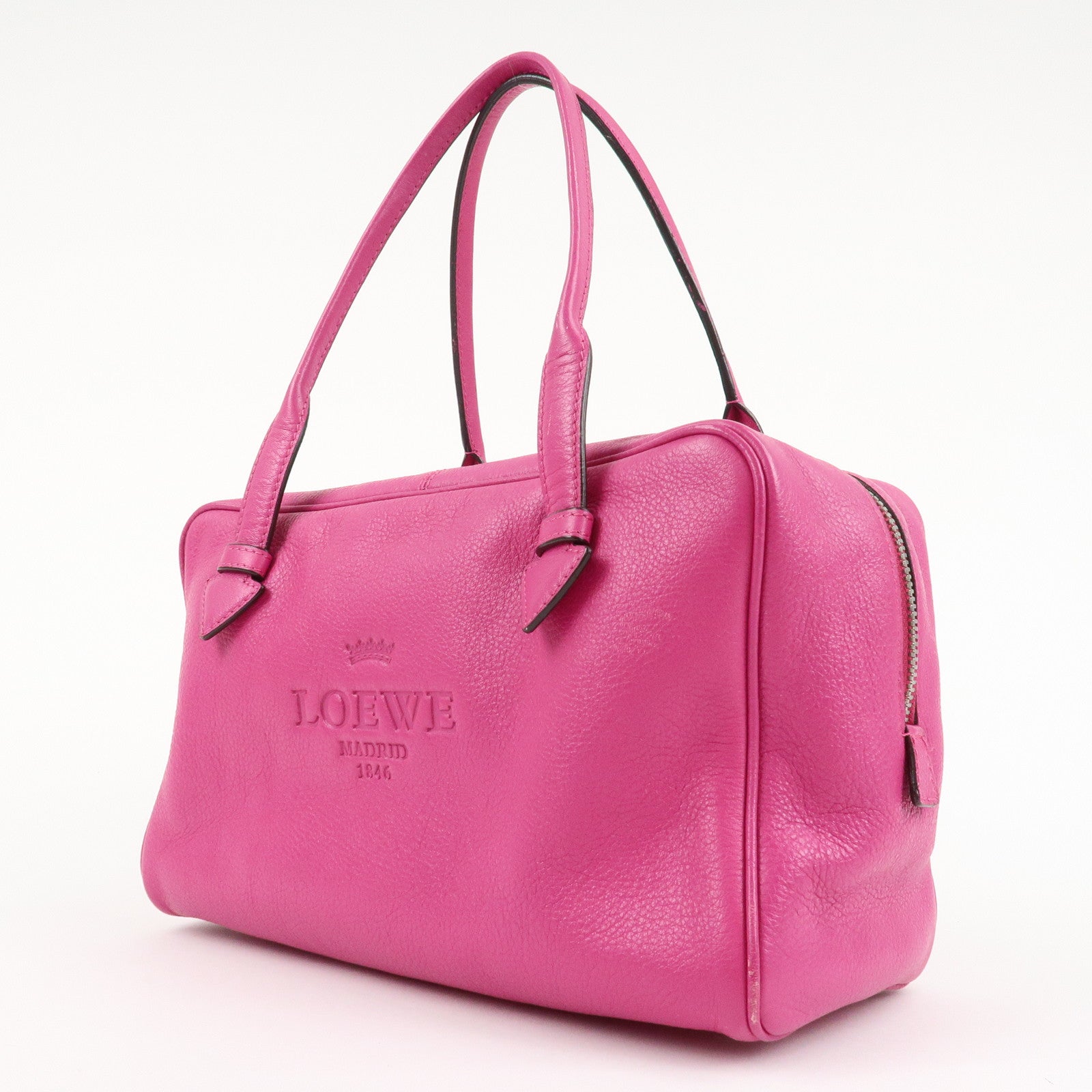 LOEWE Leather Herritage Mini Boston Bag Hand Bag Pink Used