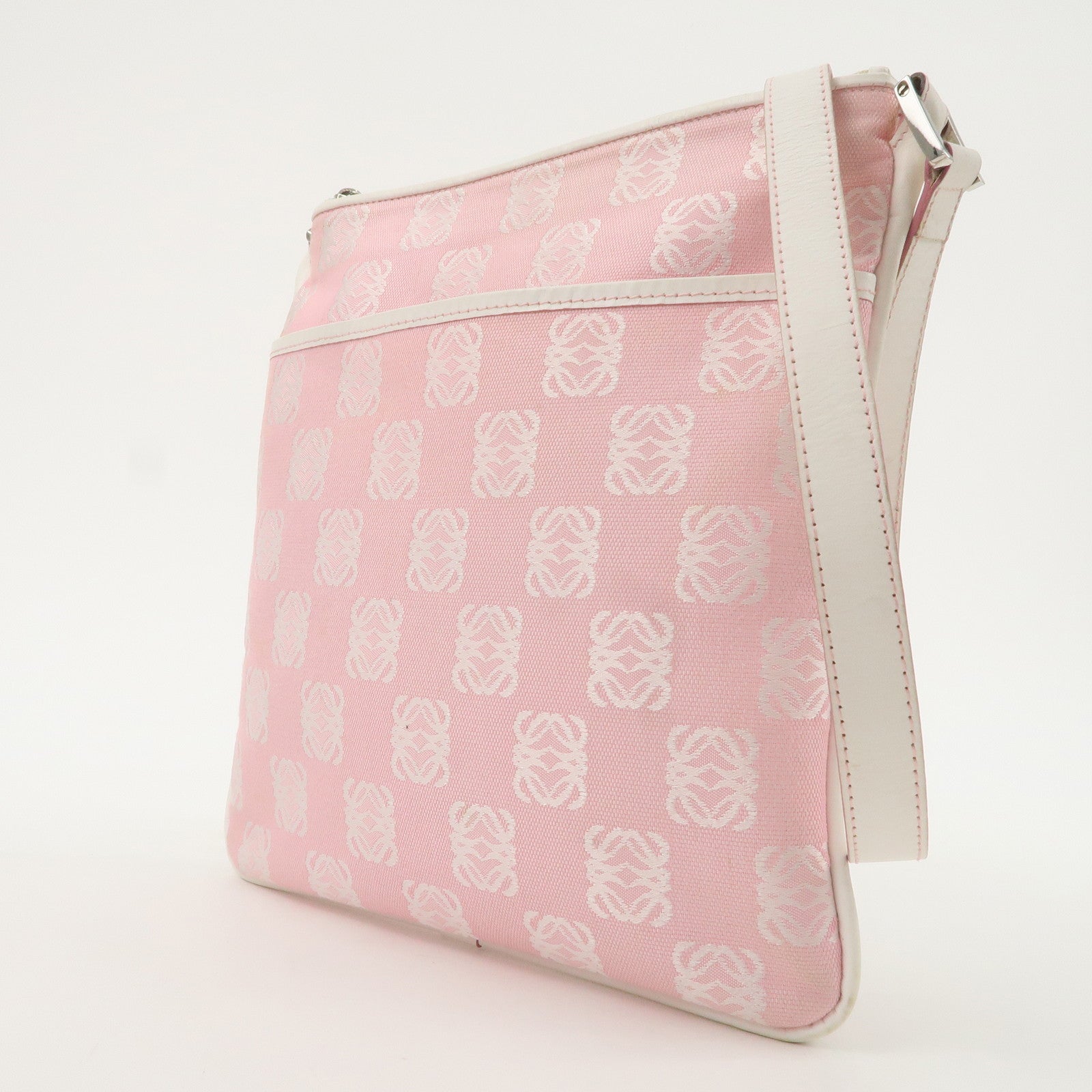 LOEWE Anagram Canvas Leather Shoulder bag Pink Used