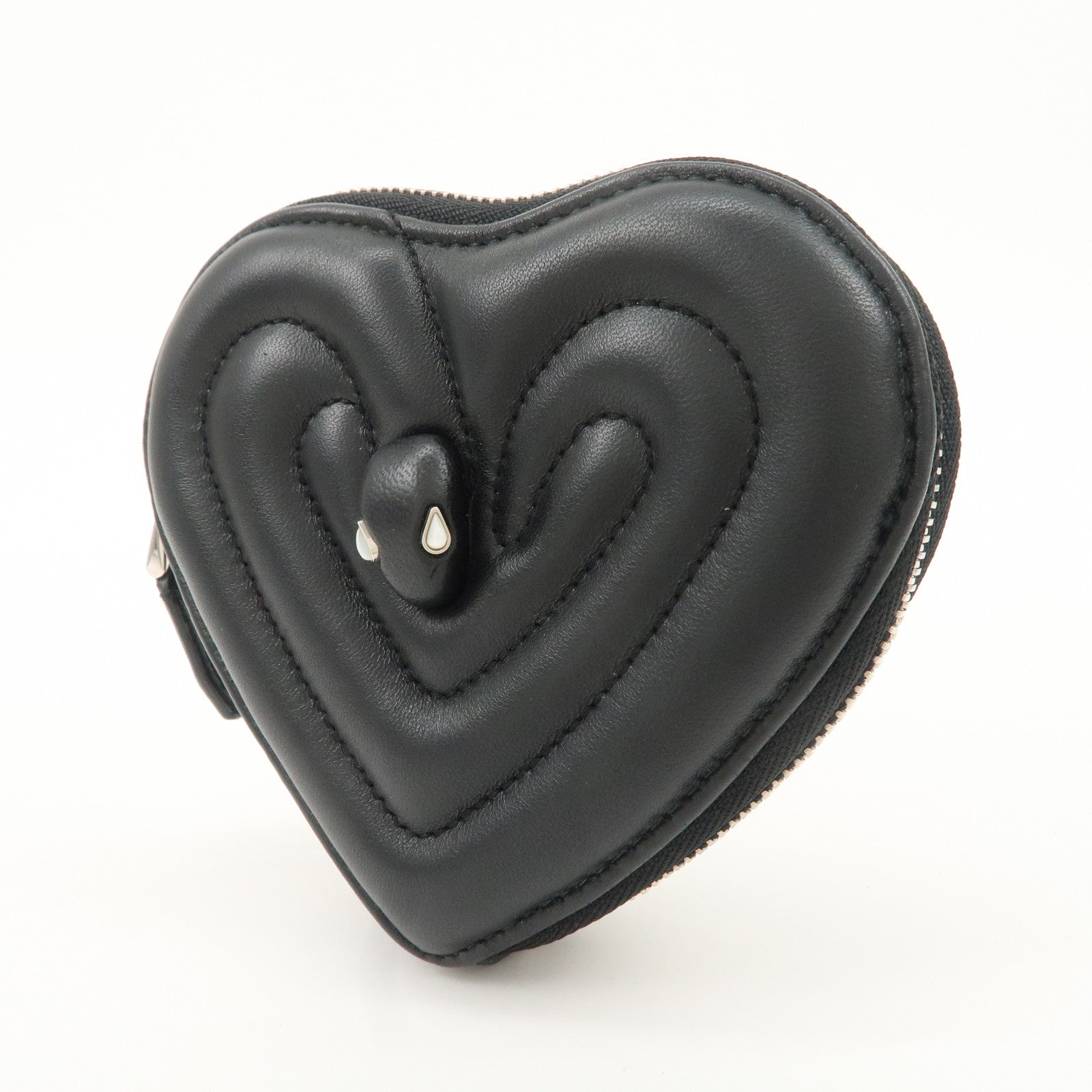 BVLGARI Leather AMBUSH Serpenti Heart Zipper Coin Case Black Used